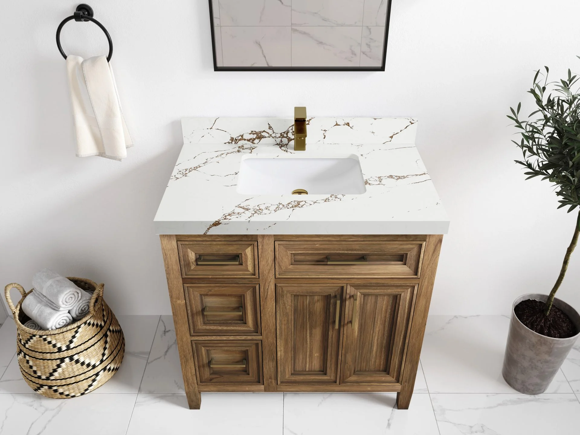 Santa Monica Teak Wood 36 in. W x 22 in. D Center Sink Bathroom Vanity - Image 12