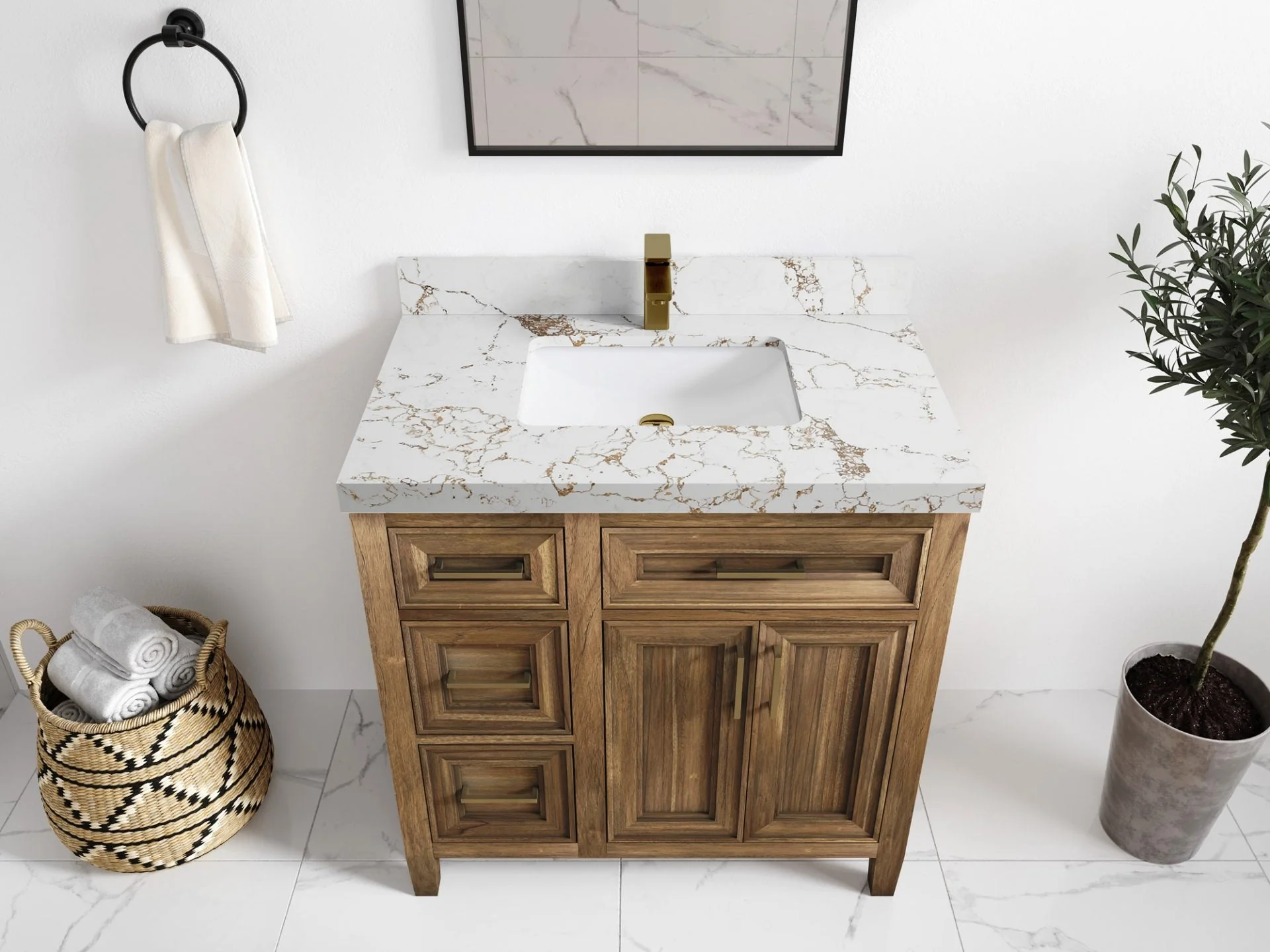 Santa Monica Teak Wood 36 in. W x 22 in. D Center Sink Bathroom Vanity - Image 14