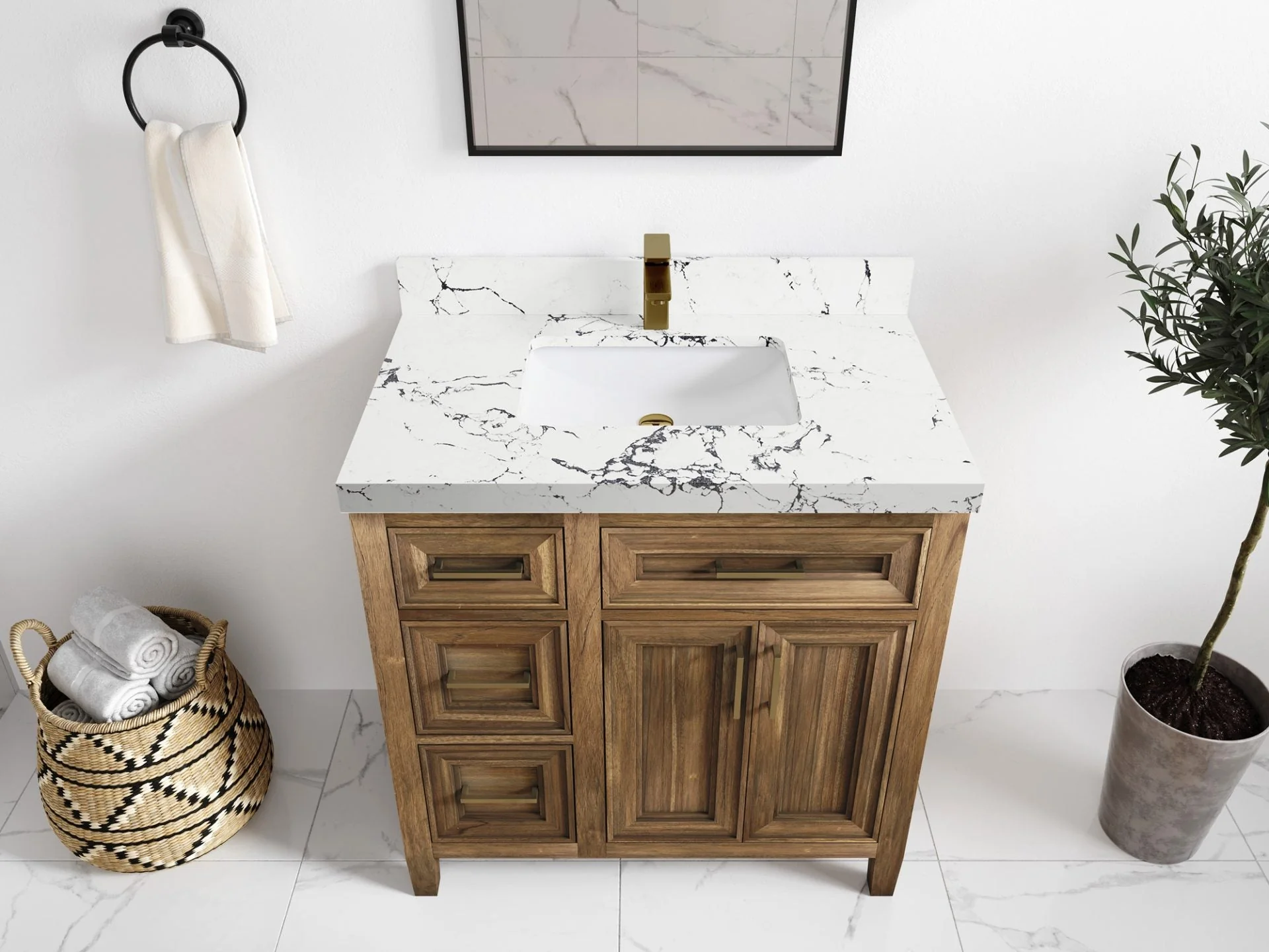 Santa Monica Teak Wood 36 in. W x 22 in. D Center Sink Bathroom Vanity - Image 16