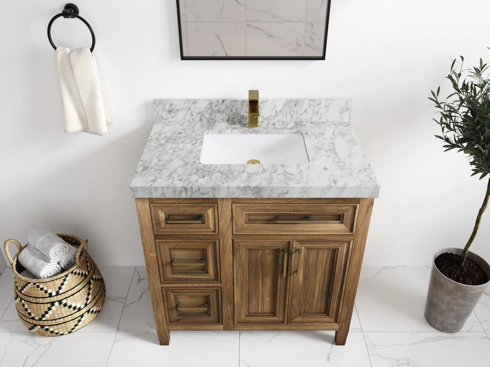 Santa Monica Teak Wood 36 in. W x 22 in. D Center Sink Bathroom Vanity - Image 22