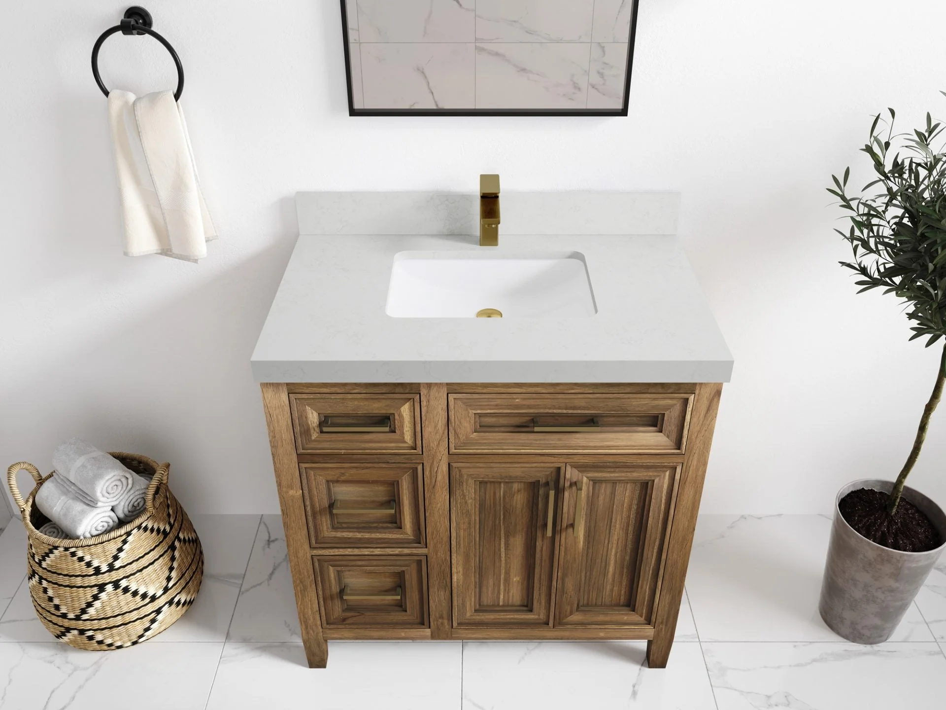 Santa Monica Teak Wood 36 in. W x 22 in. D Center Sink Bathroom Vanity - Image 26