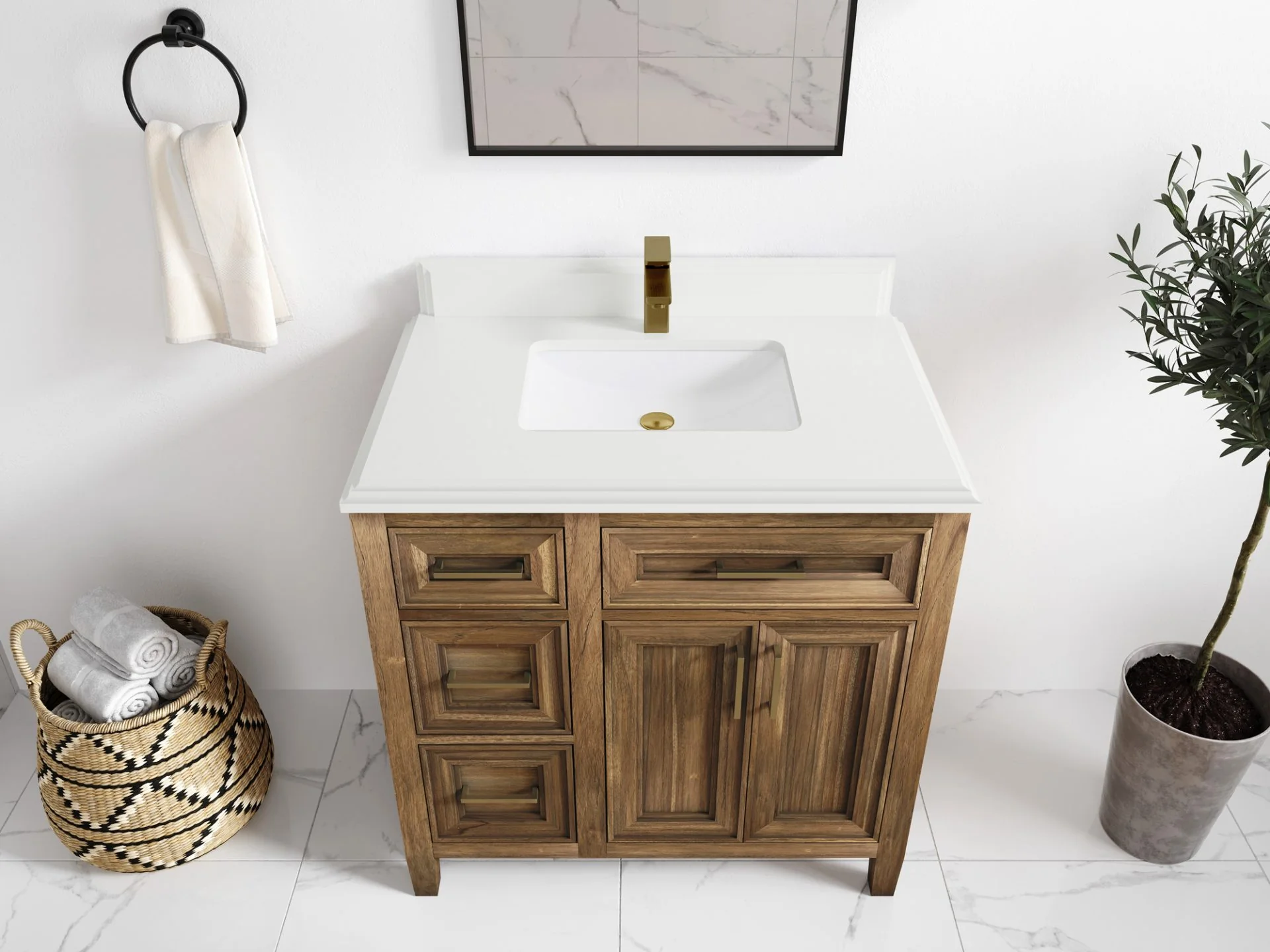 Santa Monica Teak Wood 36 in. W x 22 in. D Center Sink Bathroom Vanity - Image 32