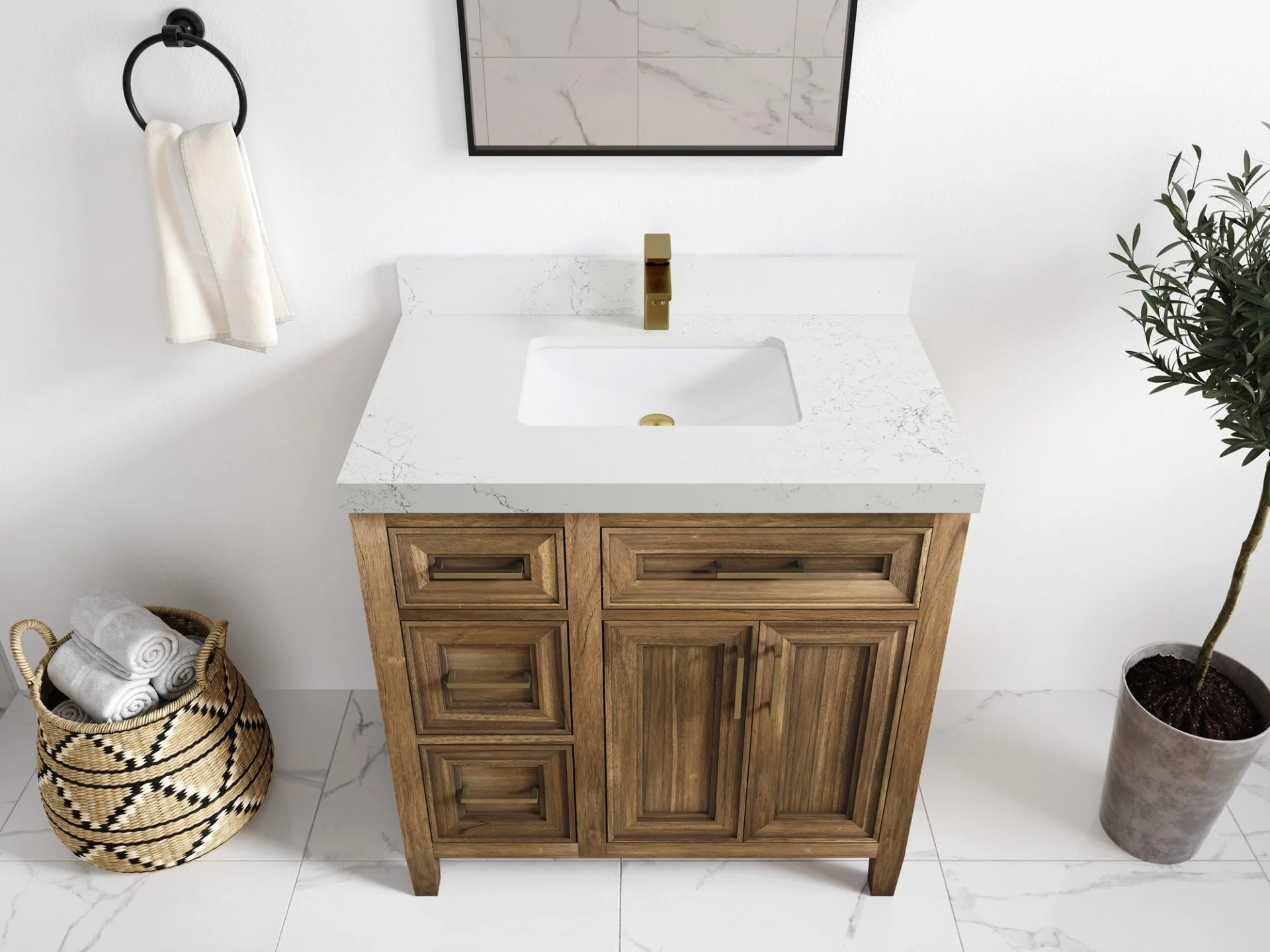 Santa Monica Teak Wood 36 in. W x 22 in. D Center Sink Bathroom Vanity - Image 34