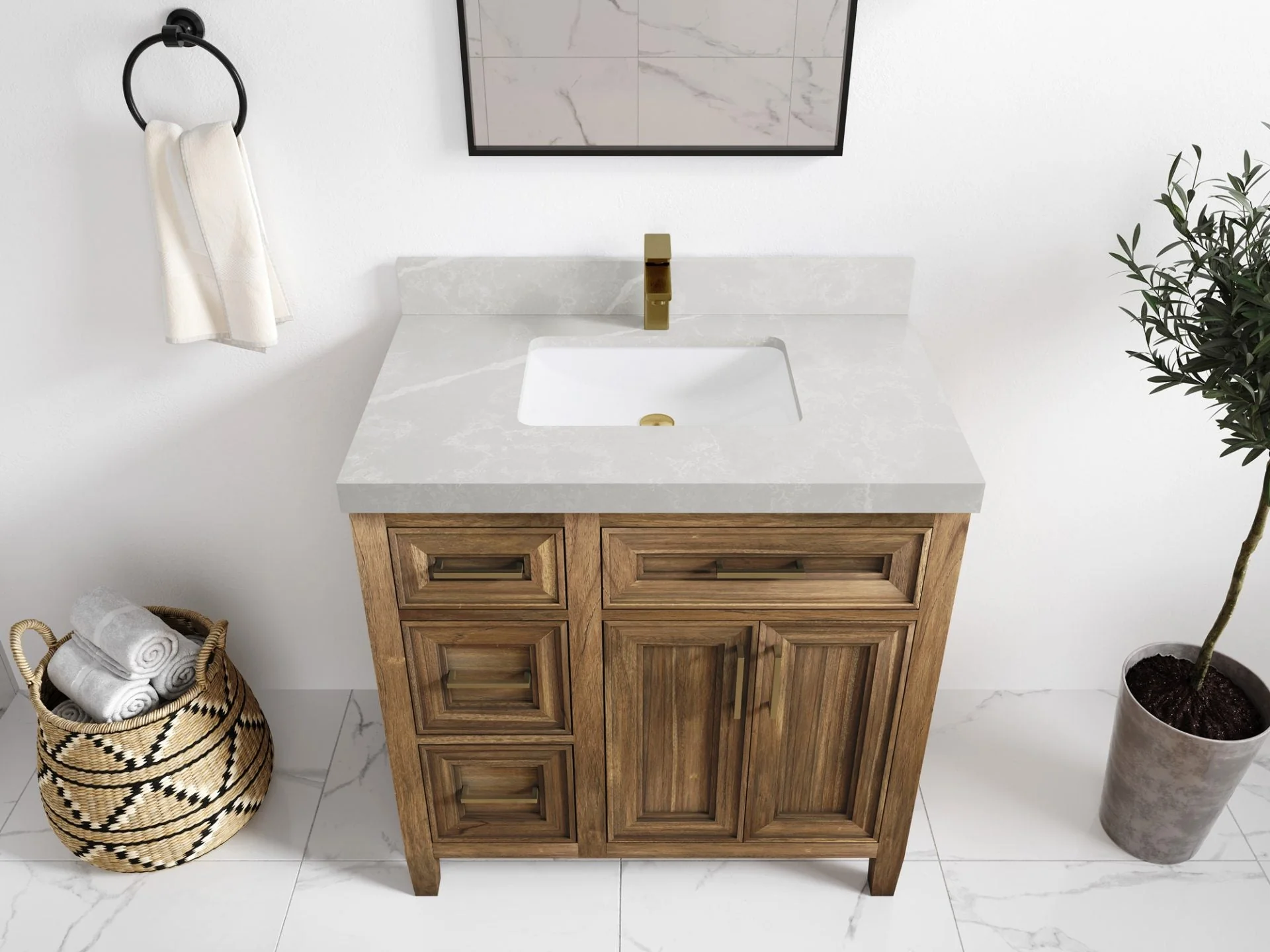 Santa Monica Teak Wood 36 in. W x 22 in. D Center Sink Bathroom Vanity - Image 36