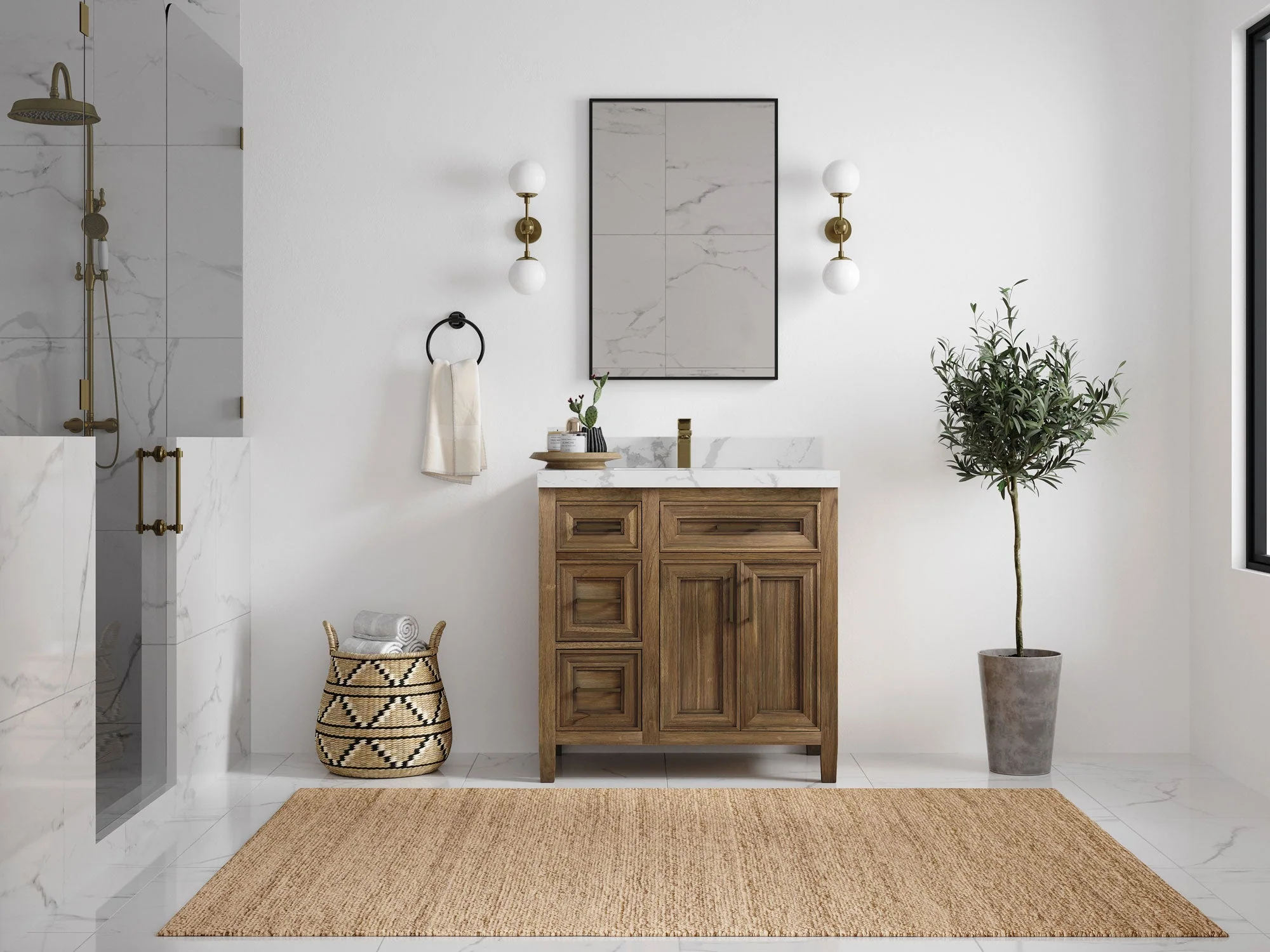 Santa Monica Teak Wood 36 in. W x 22 in. D Center Sink Bathroom Vanity - Image 4