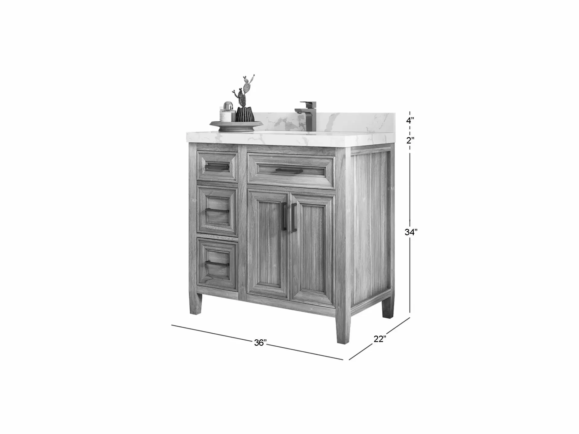 Santa Monica Teak Wood 36 in. W x 22 in. D Center Sink Bathroom Vanity - Image 5