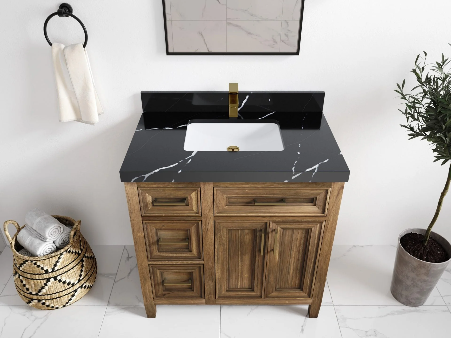 Santa Monica Teak Wood 36 in. W x 22 in. D Center Sink Bathroom Vanity - Image 8