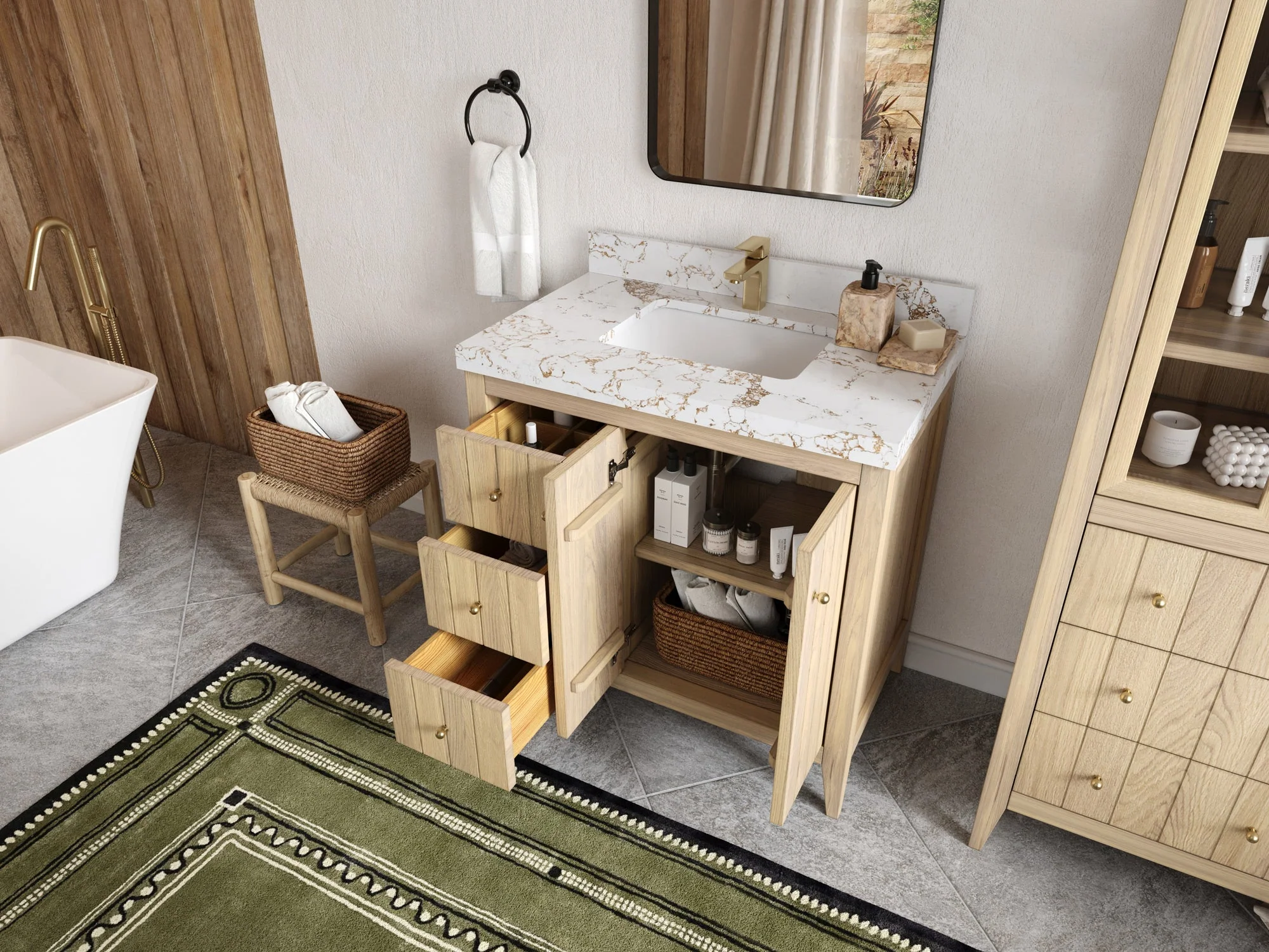 Atlanta White Oak 36 W x 22 D Center Sink Vanity for Elegant Bathrooms - Image 3