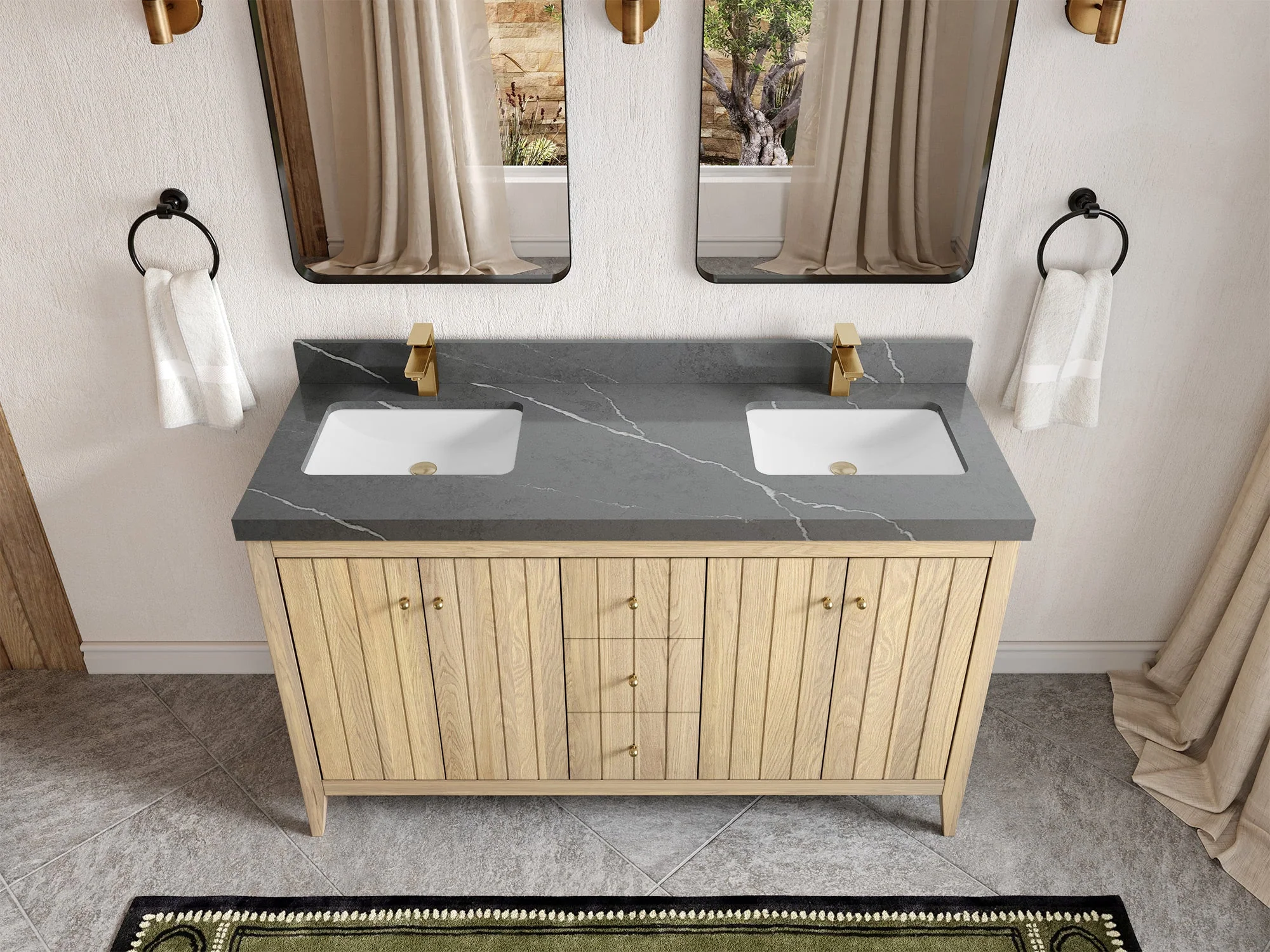 Atlanta White Oak 60 in. W x 22 in. D Double Sink Bathroom Vanity - Image 34