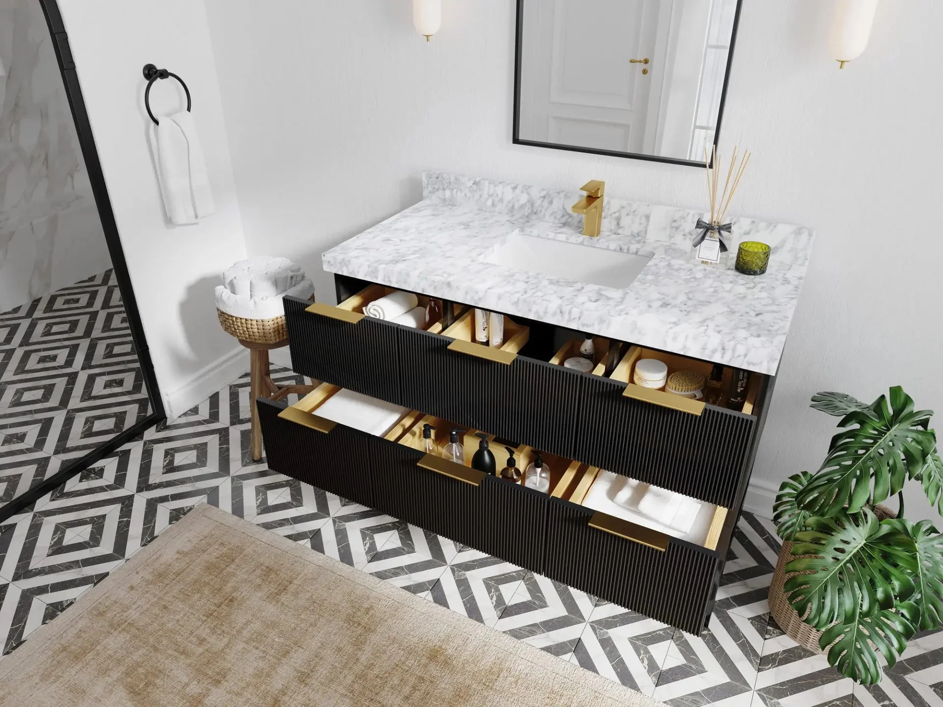 Catalina 48 in W x 22 in D Free Standing Reeded Single Sink Bathroom Vanity - Image 3
