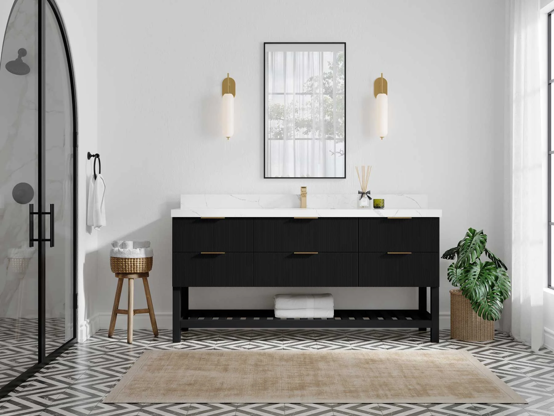 Catalina 72 in W x 22 in D Free Standing Reeded Single Sink Bathroom Vanity - Image 4