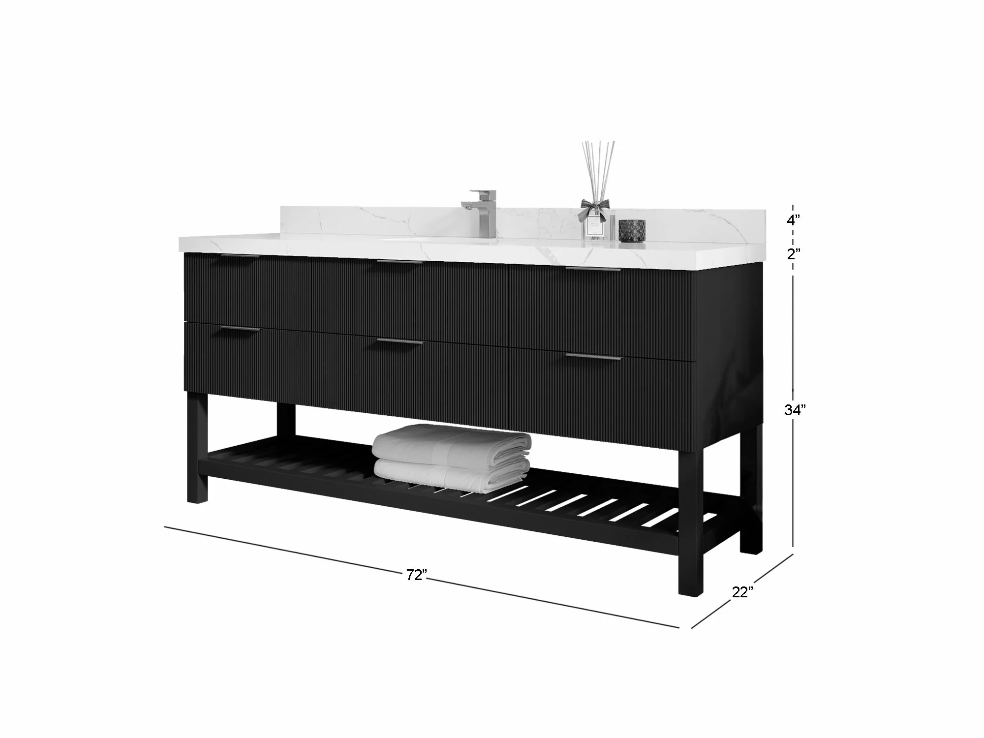 Catalina 72 in W x 22 in D Free Standing Reeded Single Sink Bathroom Vanity - Image 5