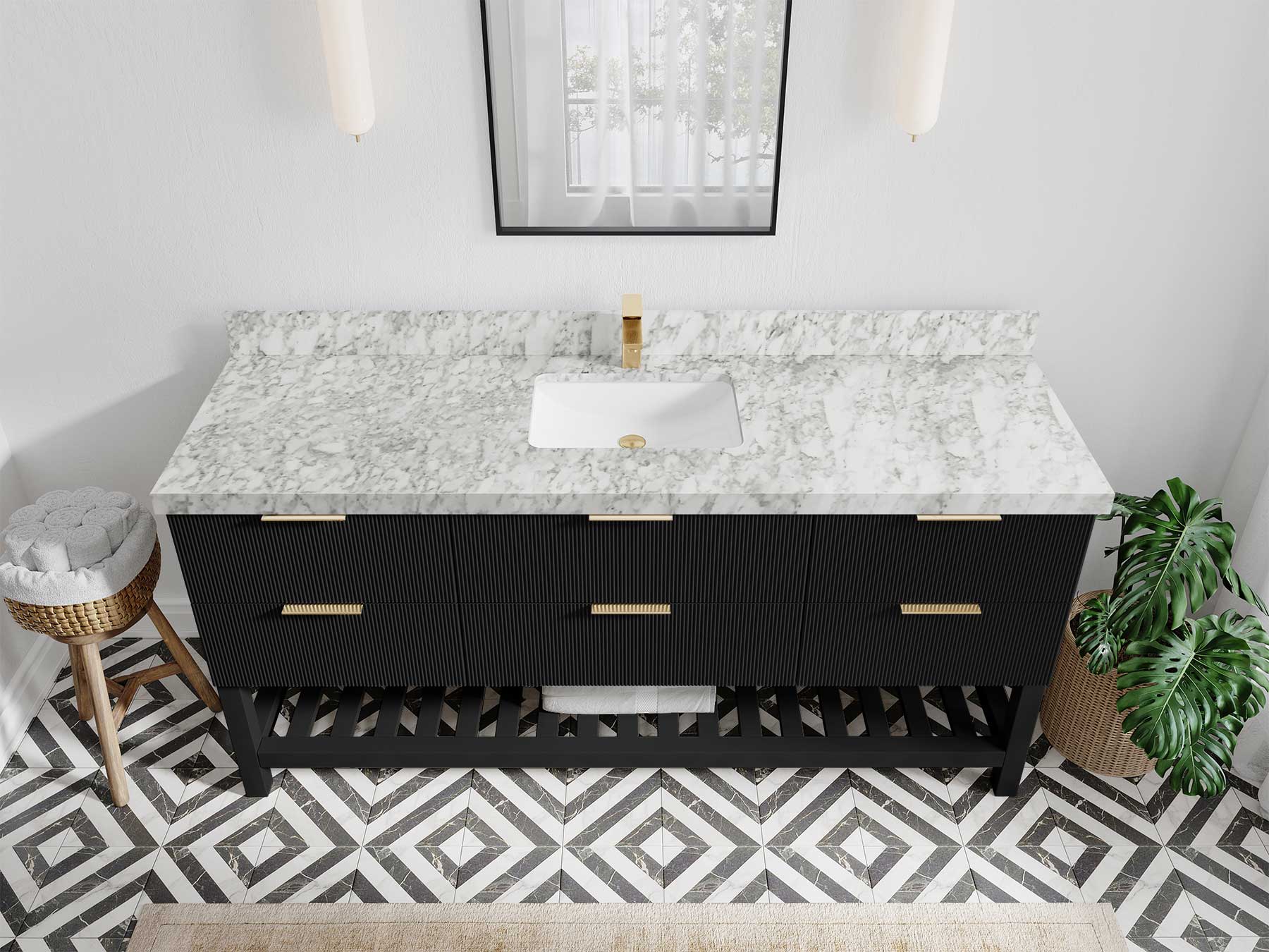 Catalina 72 in W x 22 in D Free Standing Reeded Single Sink Bathroom Vanity - Image 7
