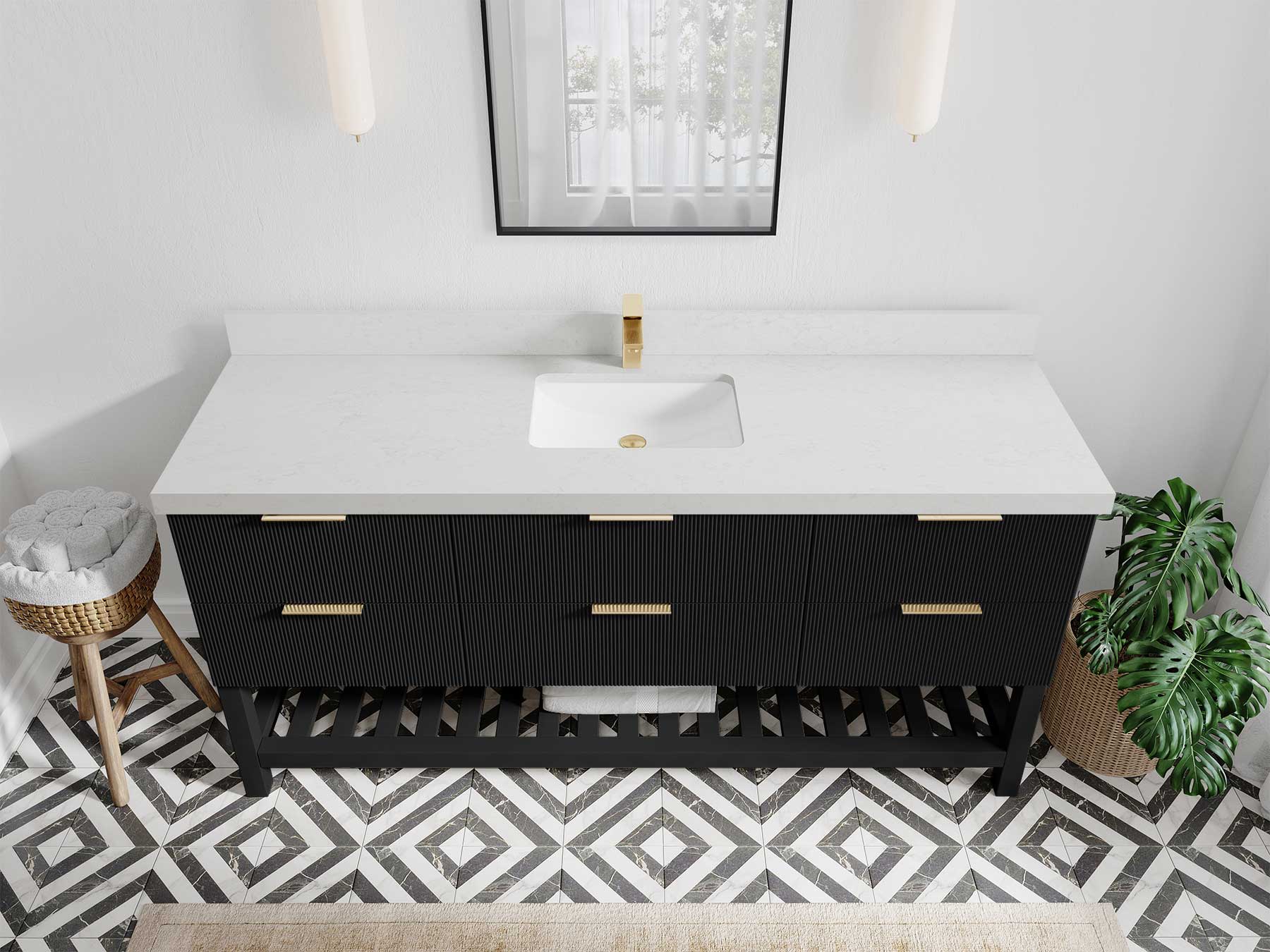Catalina 72 in W x 22 in D Free Standing Reeded Single Sink Bathroom Vanity - Image 9