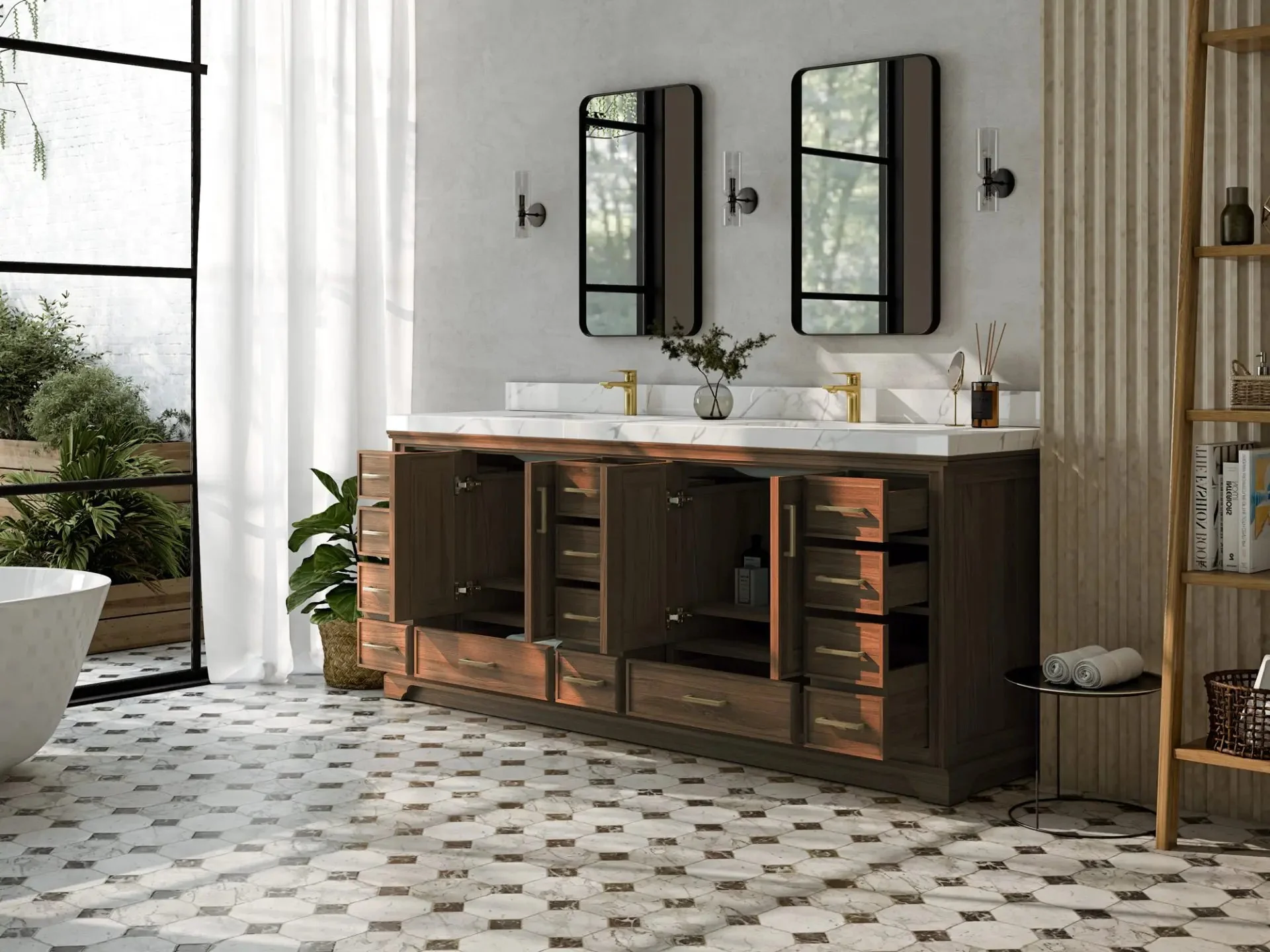 Charlotte 84 in. W x 22 in. D Double Sink Bathroom Teak Wood Vanity - Image 3