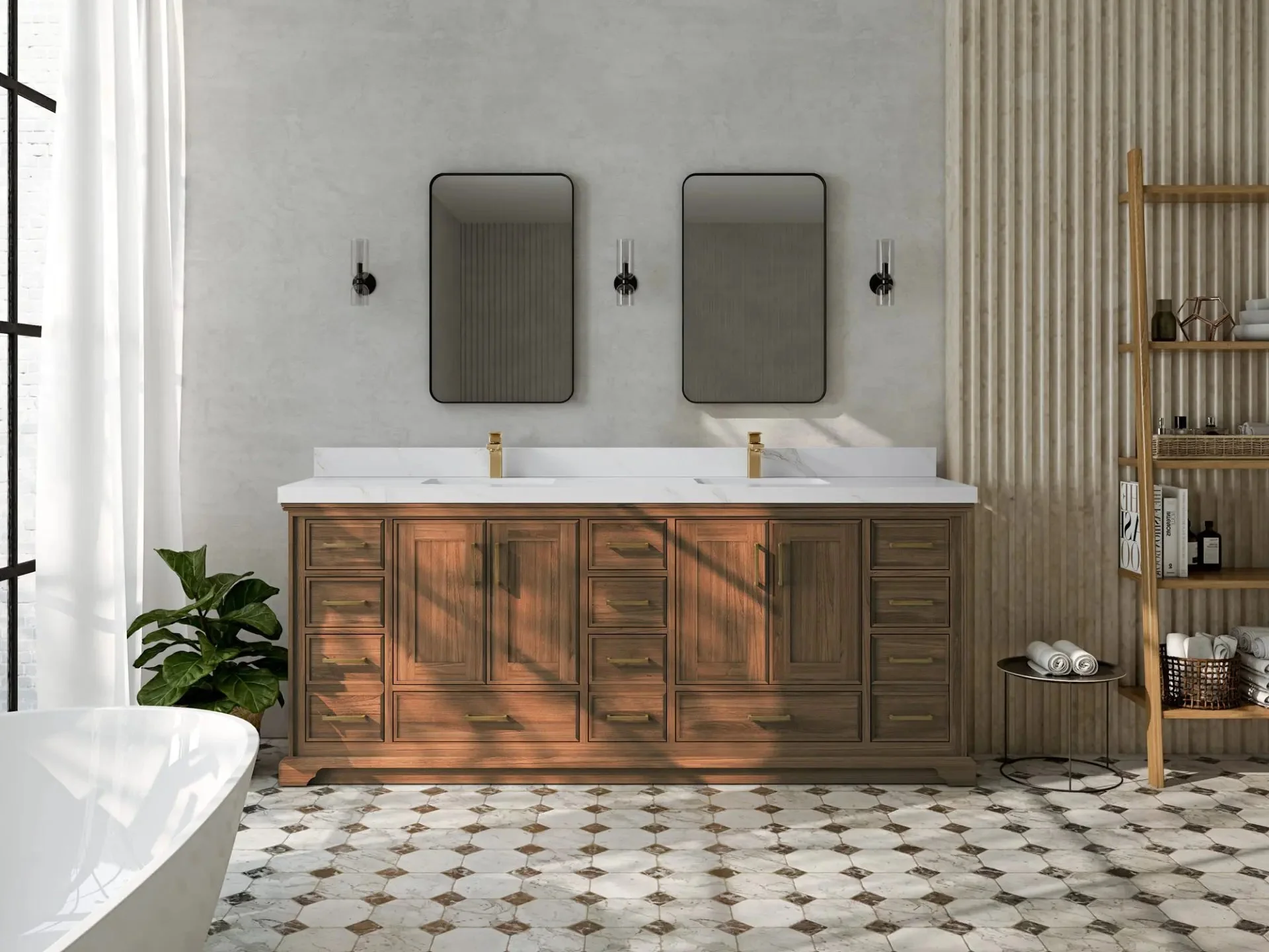 Charlotte 84 in. W x 22 in. D Double Sink Bathroom Teak Wood Vanity - Image 4