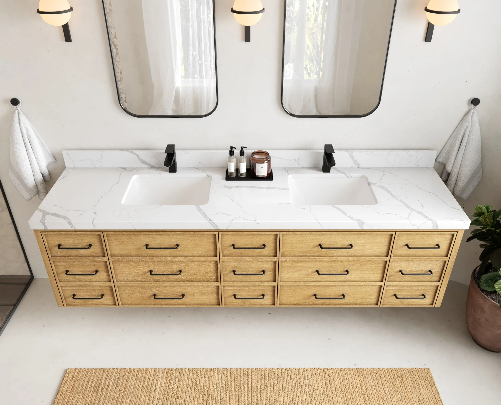 Charlotte 84 in. W x 22 in. D Floating Double Sink Bathroom Vanity in Natural Mindi Wood - Image 10