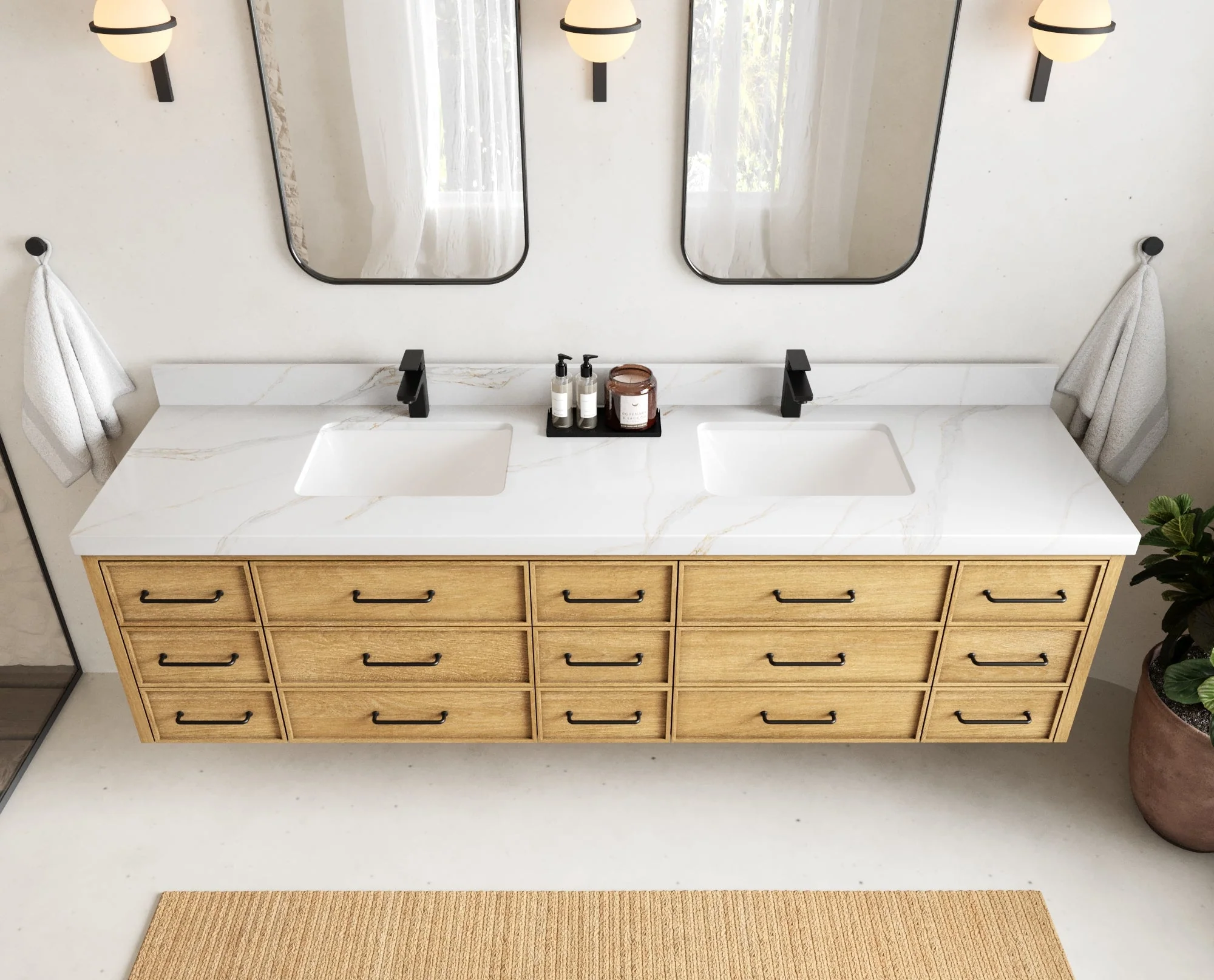 Charlotte 84 in. W x 22 in. D Floating Double Sink Bathroom Vanity in Natural Mindi Wood - Image 13