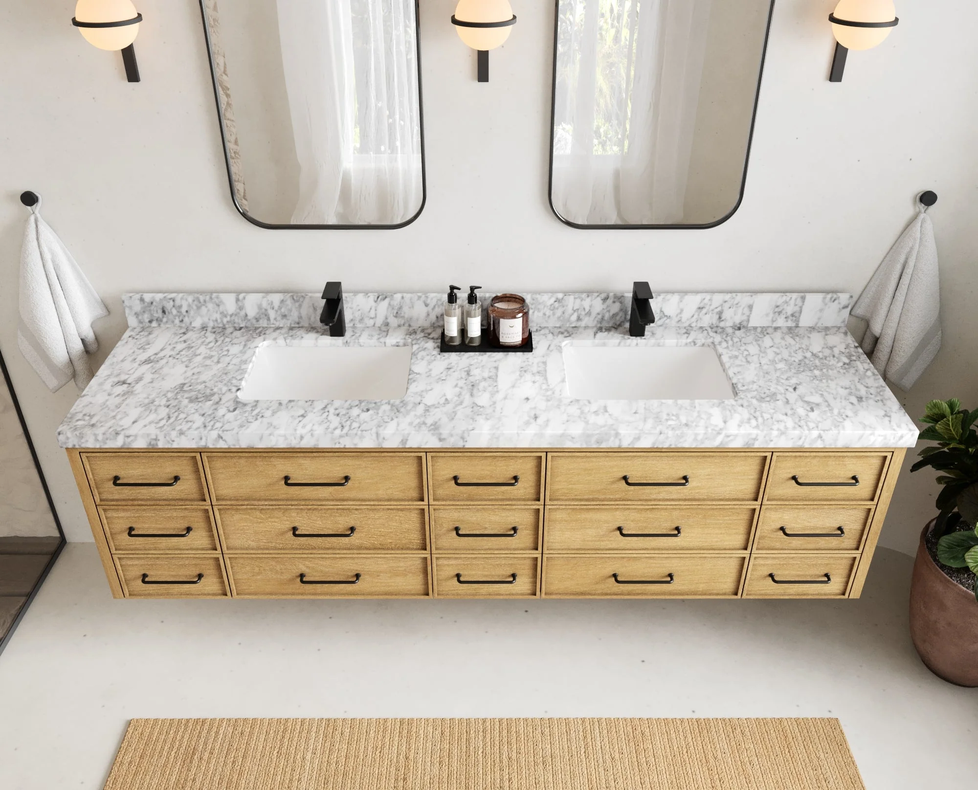 Charlotte 84 in. W x 22 in. D Floating Double Sink Bathroom Vanity in Natural Mindi Wood - Image 14