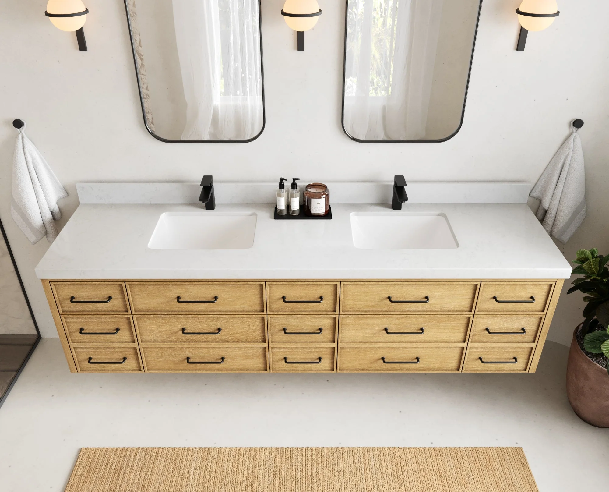 Charlotte 84 in. W x 22 in. D Floating Double Sink Bathroom Vanity in Natural Mindi Wood - Image 15