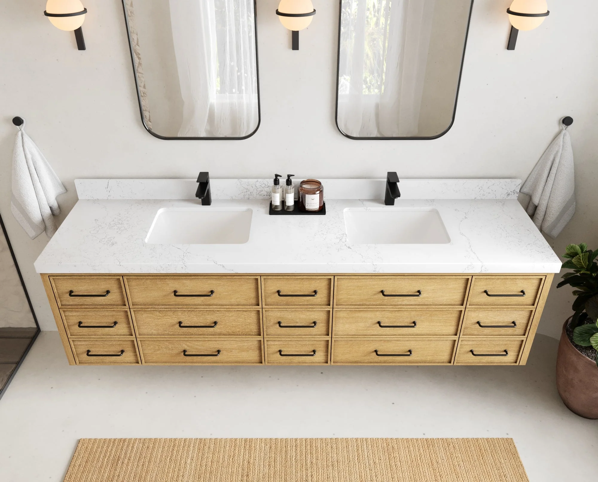Charlotte 84 in. W x 22 in. D Floating Double Sink Bathroom Vanity in Natural Mindi Wood - Image 16