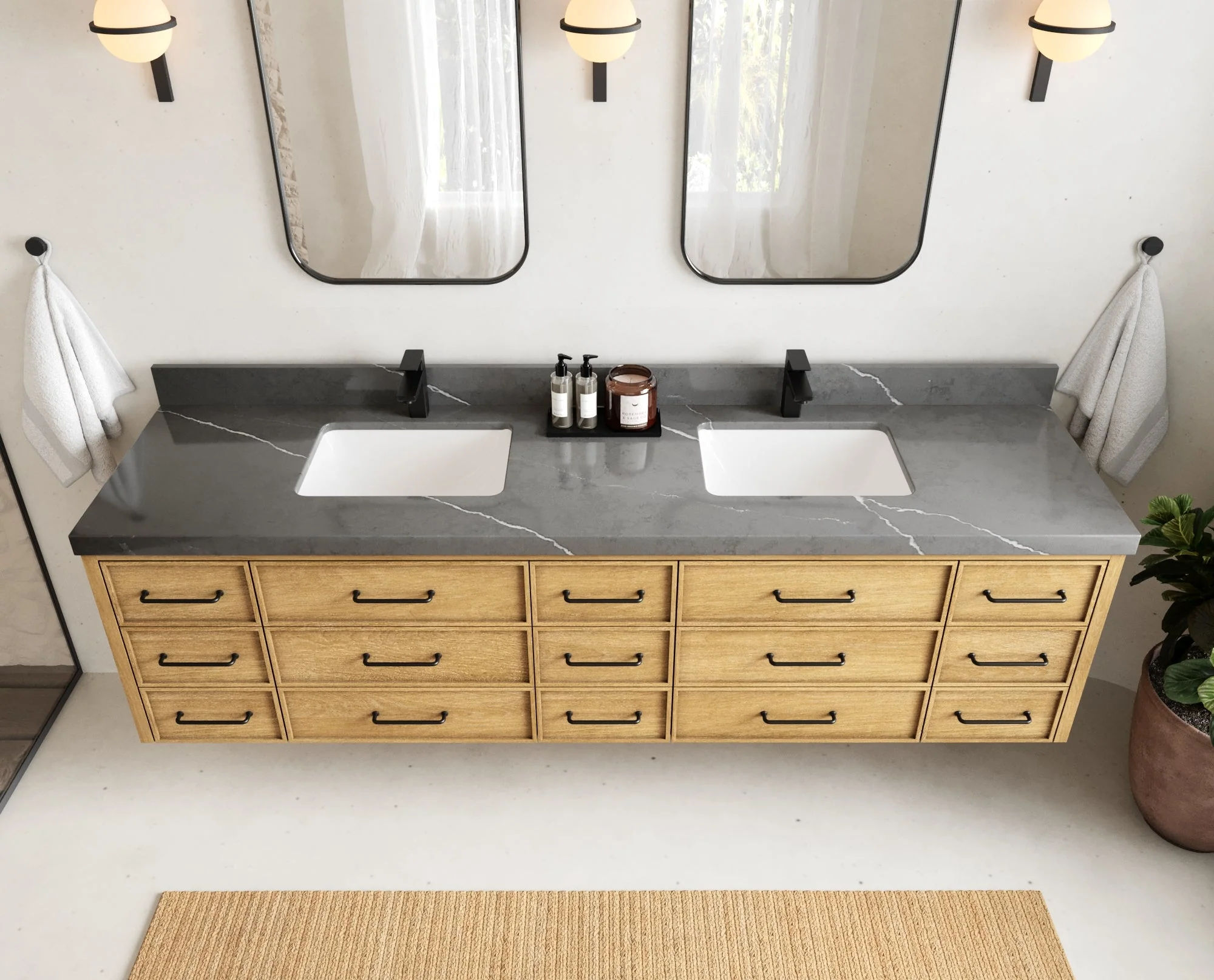 Charlotte 84 in. W x 22 in. D Floating Double Sink Bathroom Vanity in Natural Mindi Wood - Image 20