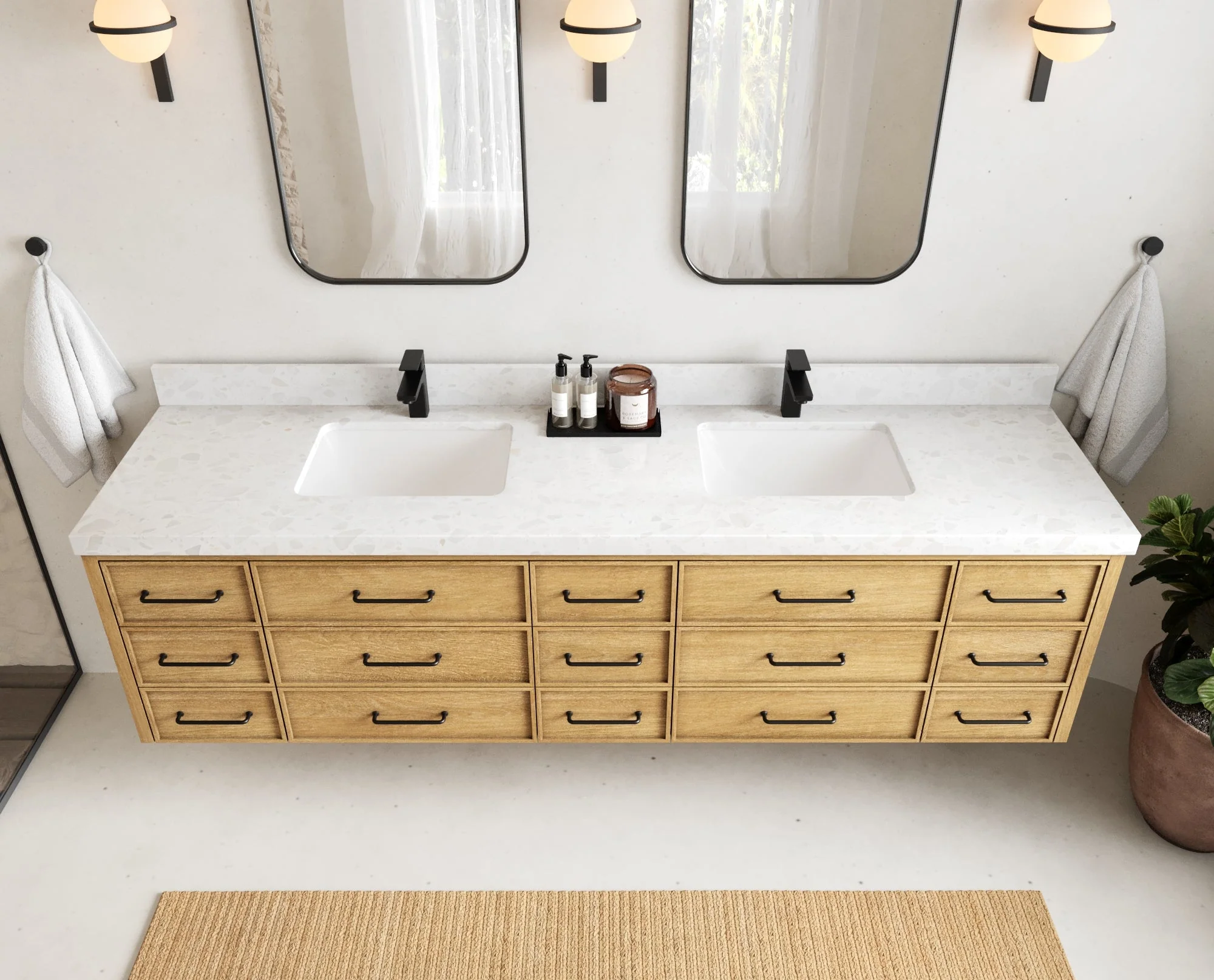 Charlotte 84 in. W x 22 in. D Floating Double Sink Bathroom Vanity in Natural Mindi Wood - Image 21