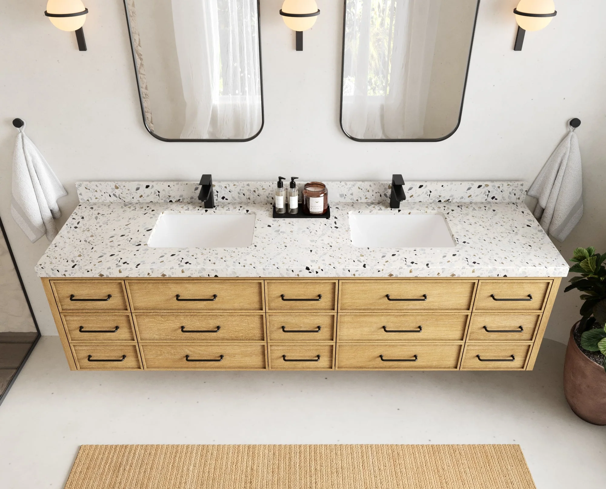 Charlotte 84 in. W x 22 in. D Floating Double Sink Bathroom Vanity in Natural Mindi Wood - Image 22