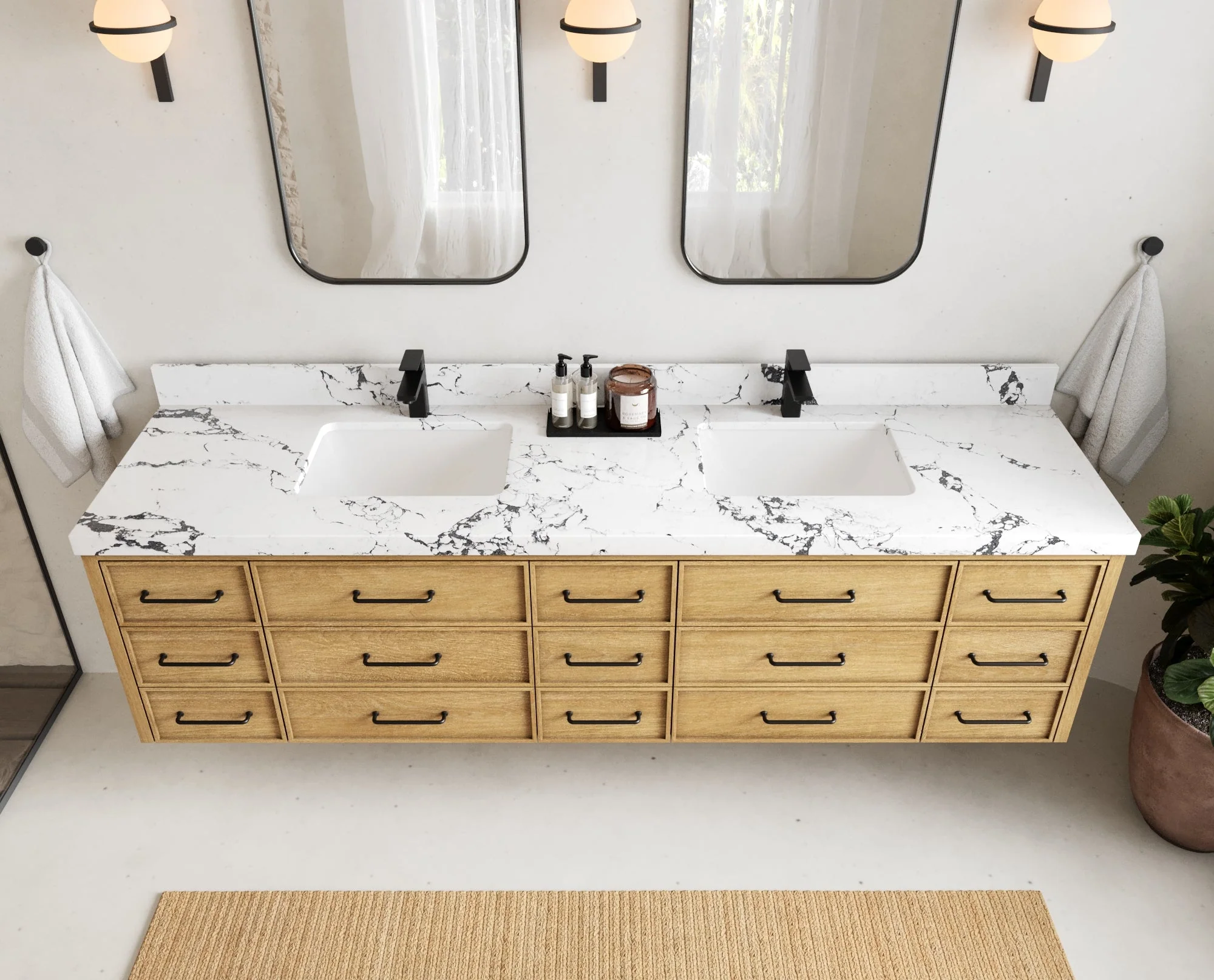 Charlotte 84 in. W x 22 in. D Floating Double Sink Bathroom Vanity in Natural Mindi Wood - Image 25