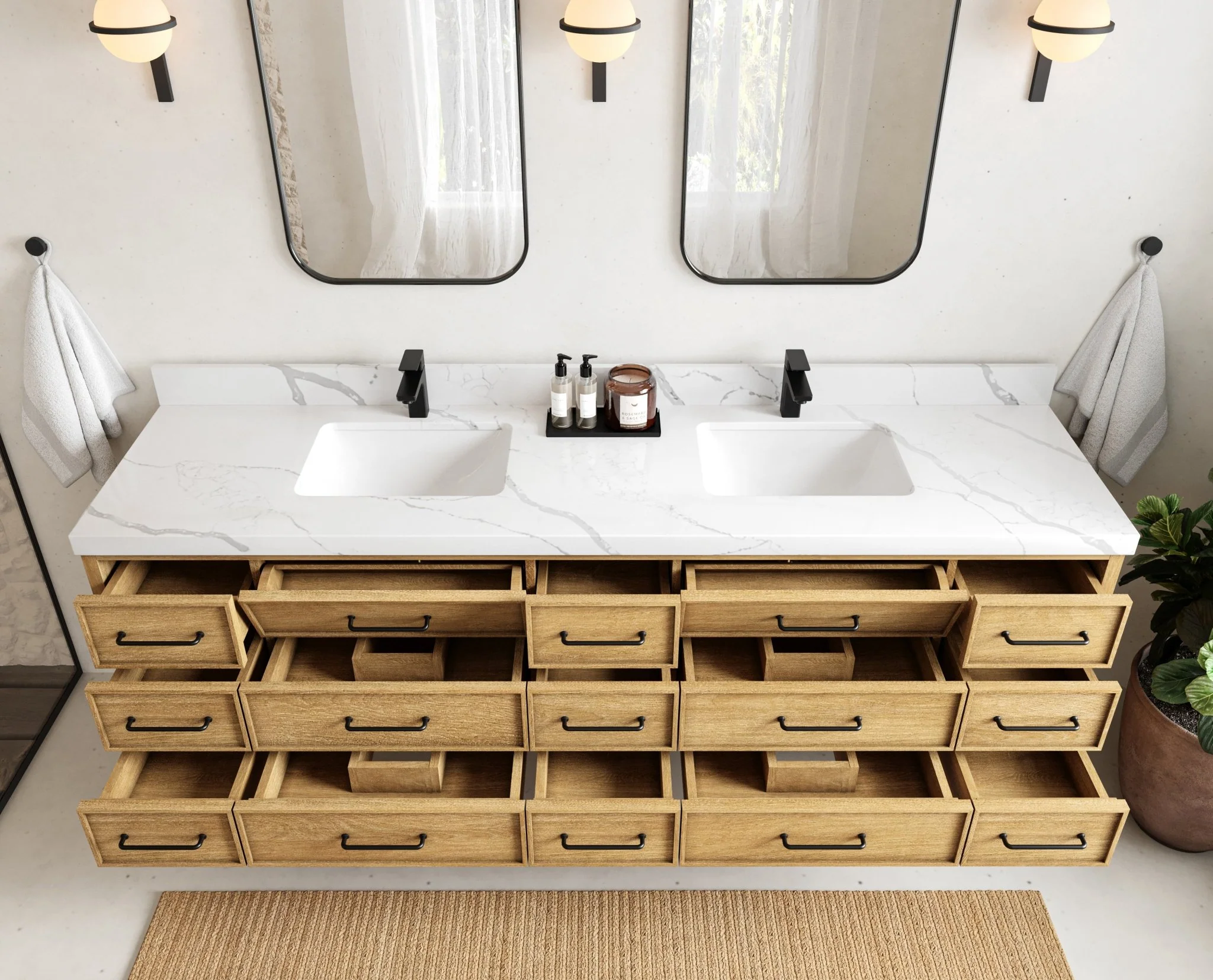 Charlotte 84 in. W x 22 in. D Floating Double Sink Bathroom Vanity in Natural Mindi Wood - Image 5