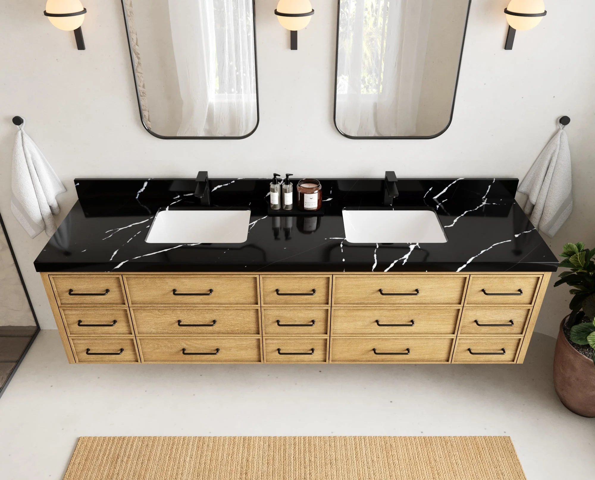 Charlotte 84 in. W x 22 in. D Floating Double Sink Bathroom Vanity in Natural Mindi Wood - Image 8