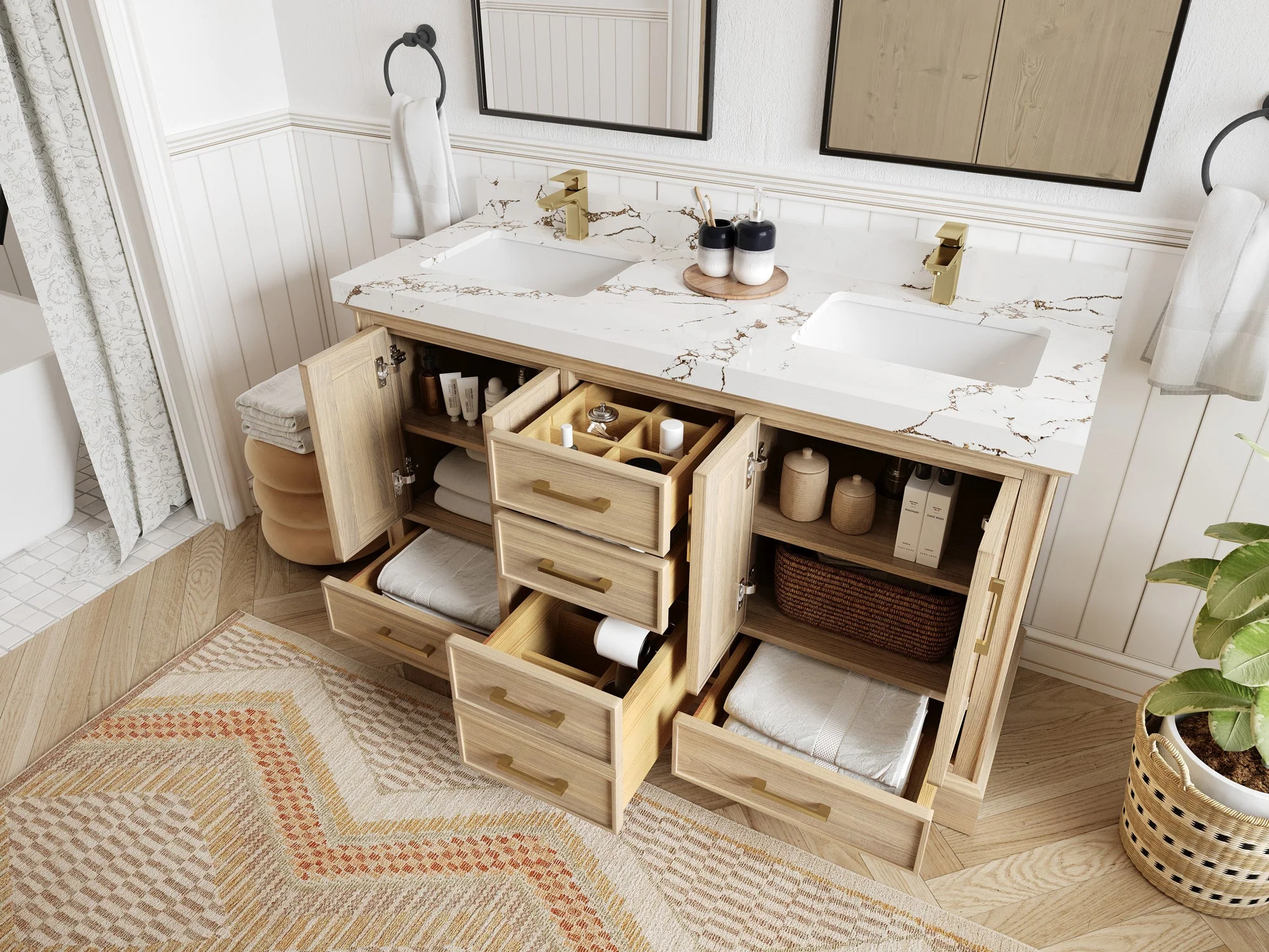 Charlotte White Oak 60 in. W x 22 in. D Double Sink Bathroom Vanity - Image 3
