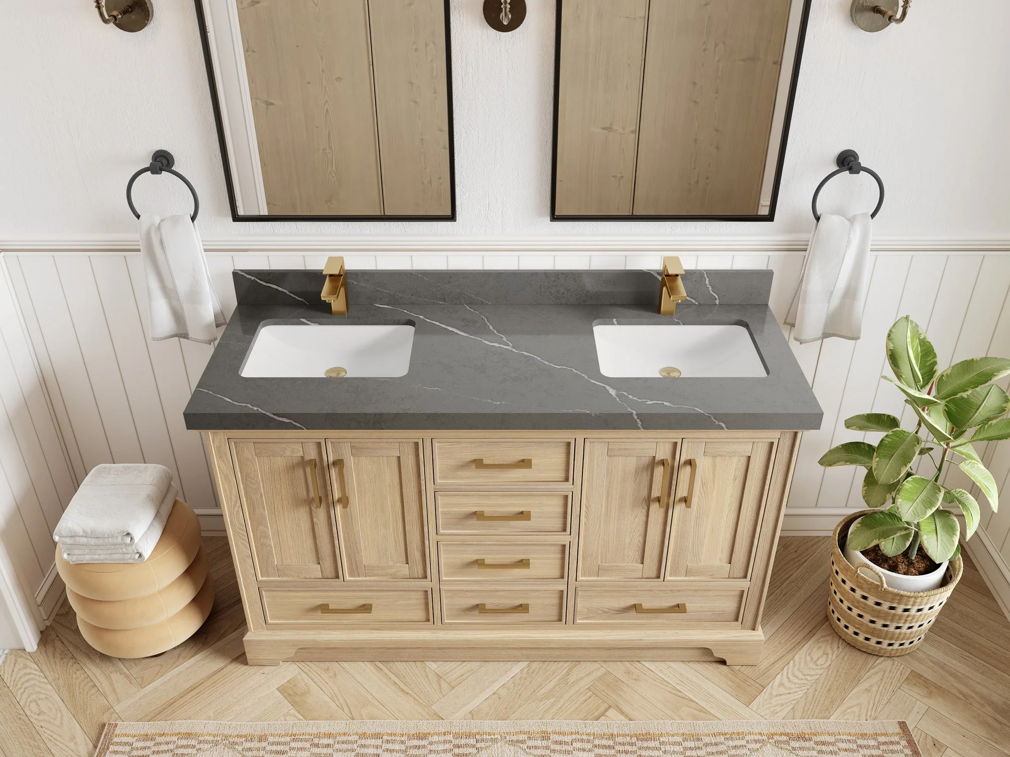 Charlotte White Oak 60 in. W x 22 in. D Double Sink Bathroom Vanity - Image 37