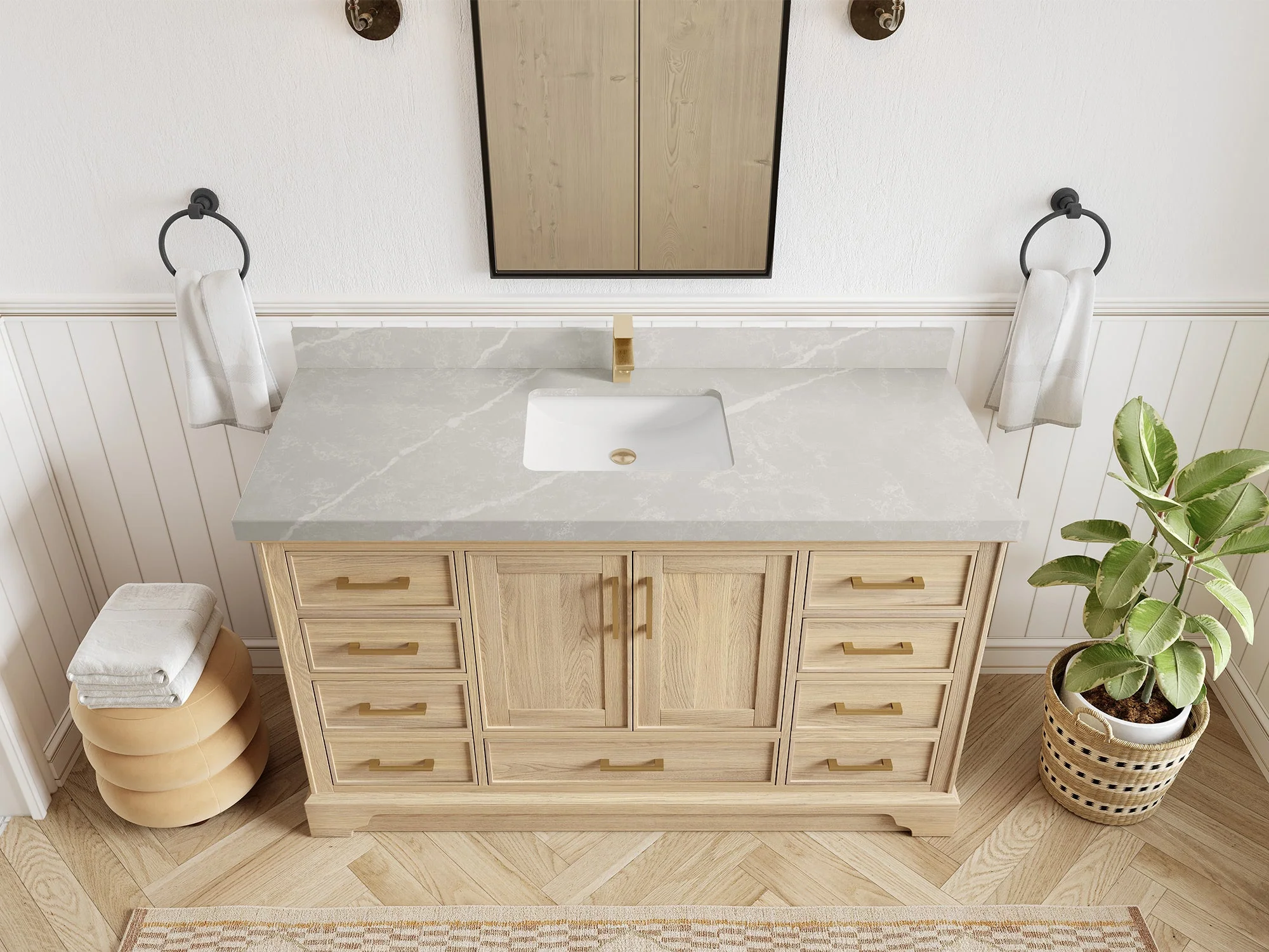 Charlotte White Oak 60 in. W x 22 in. D Single Sink Bathroom Vanity - Image 38