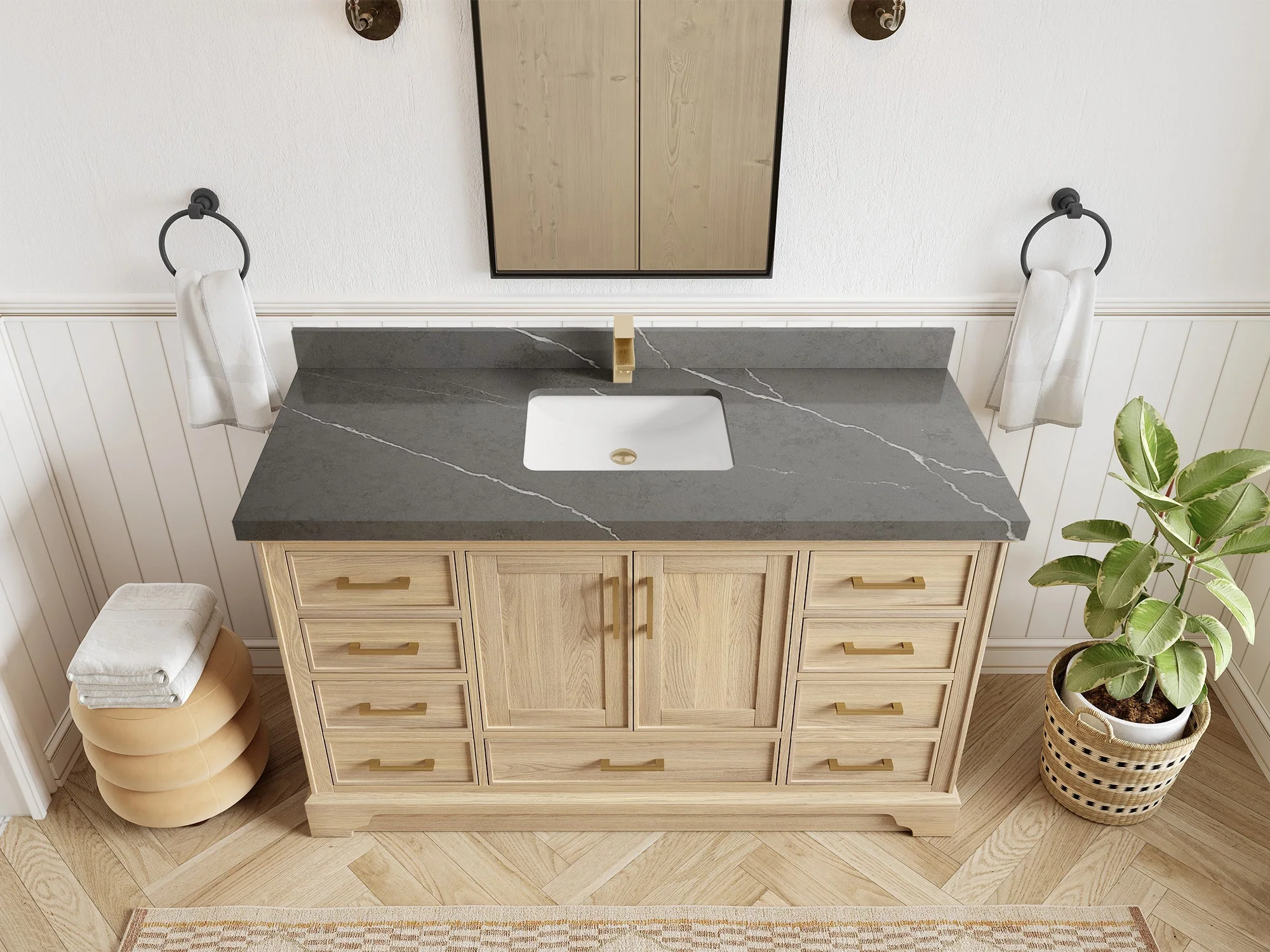 Charlotte White Oak 60 in. W x 22 in. D Single Sink Bathroom Vanity - Image 40