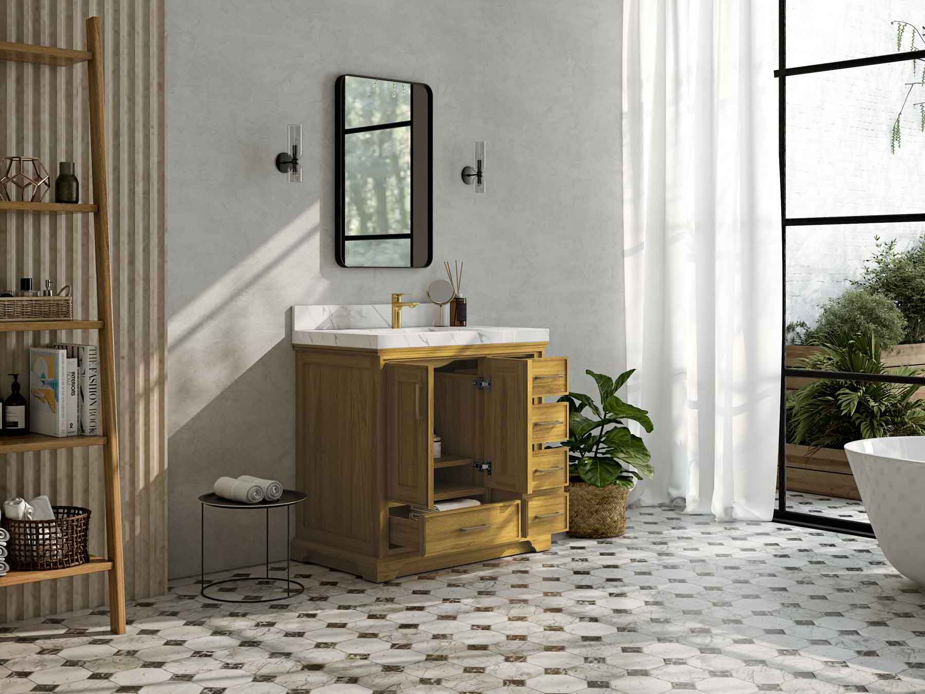 Charlotte White Oak 36 in. W x 22 in. D Center Sink Bathroom Vanity - Image 3