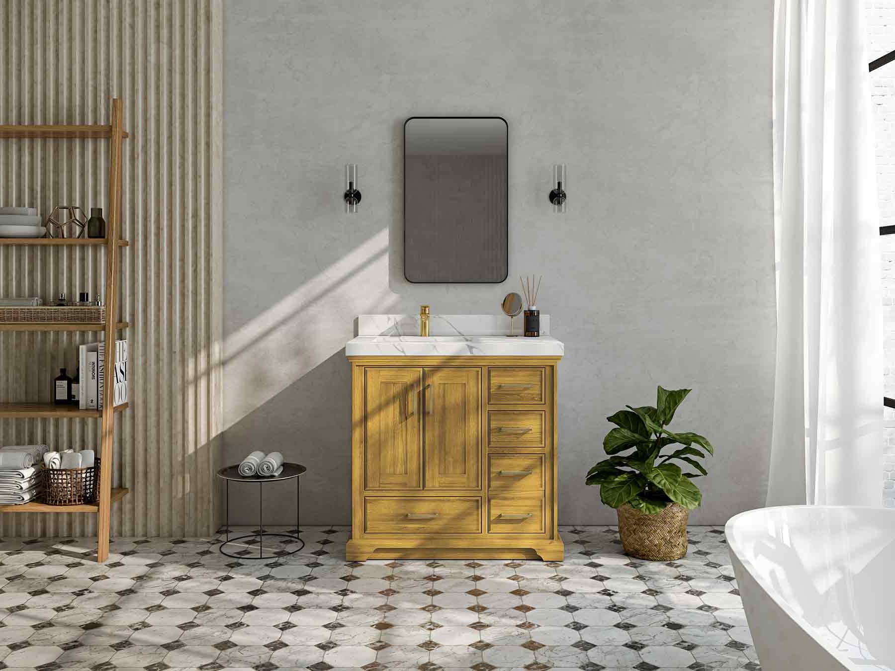 Charlotte White Oak 36 in. W x 22 in. D Center Sink Bathroom Vanity - Image 4