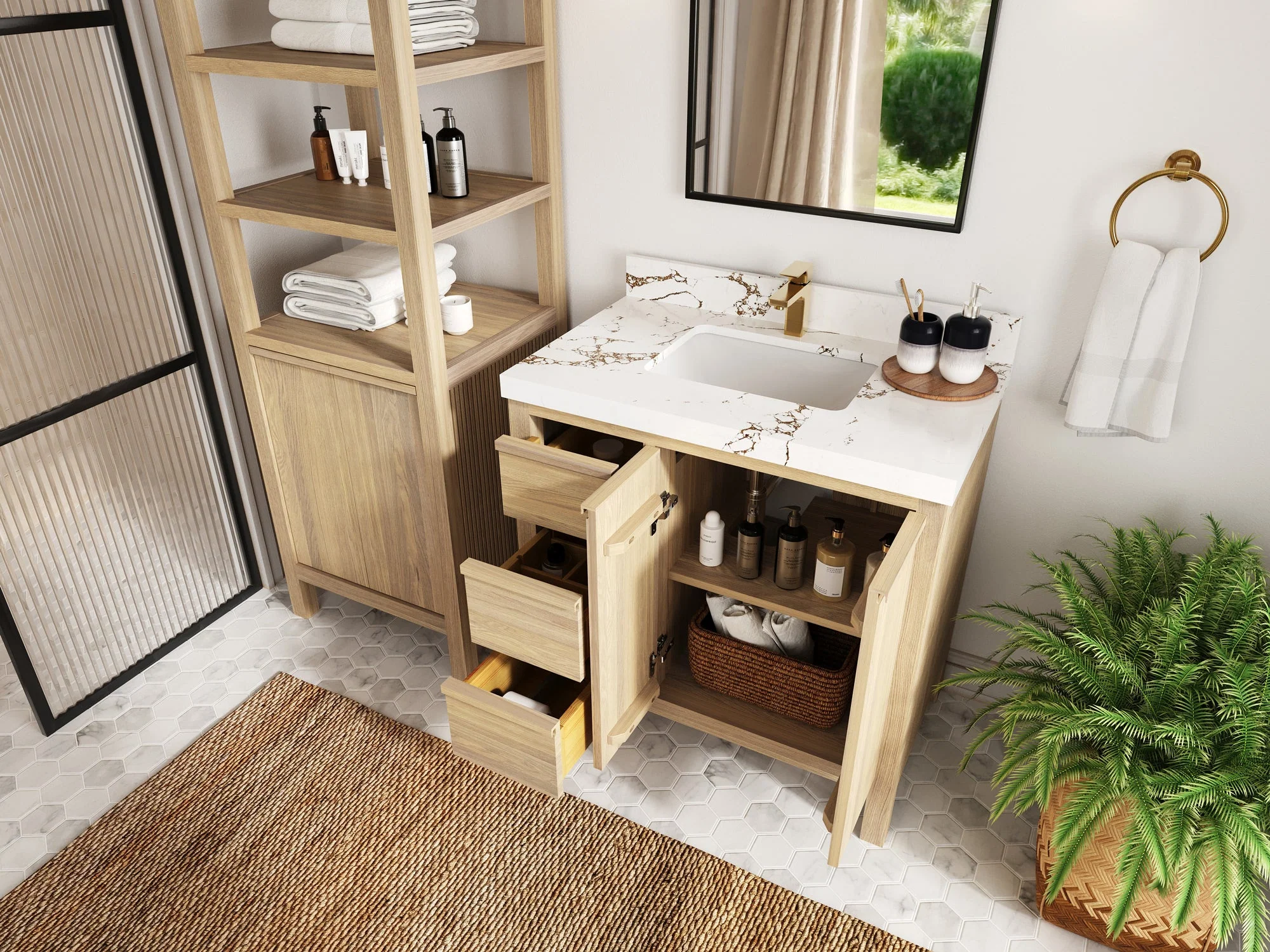 Elizabeth White Oak 36 in. W x 22 in. D Center Sink Bathroom Vanity - Image 3