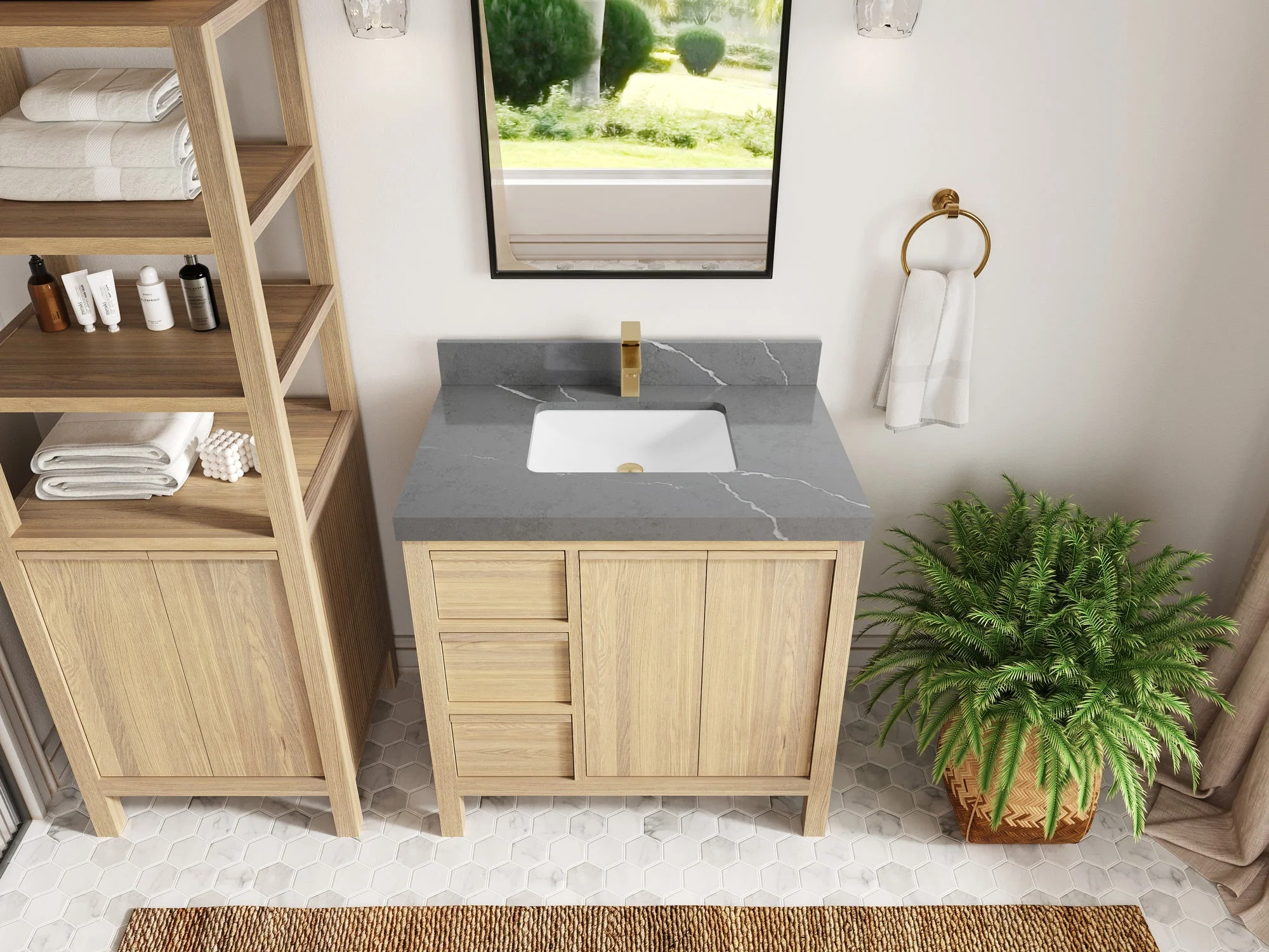 Elizabeth White Oak 36 in. W x 22 in. D Center Sink Bathroom Vanity - Image 37