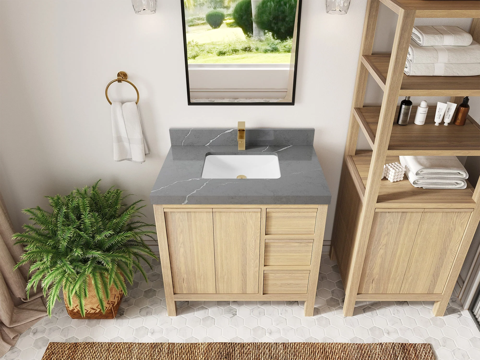 Elizabeth White Oak 36 in. W x 22 in. D Center Sink Bathroom Vanity - Image 38