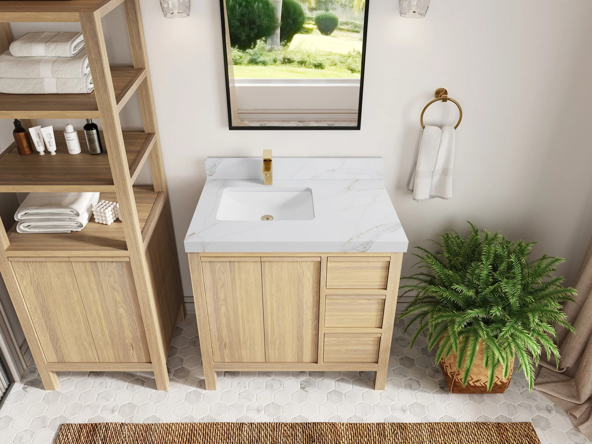 Elizabeth White Oak 36 in. W x 22 in. D Left Offset Sink Bathroom Vanity - Image 22
