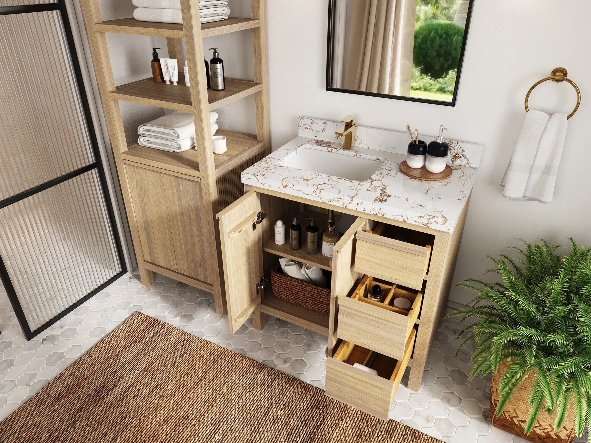 Elizabeth White Oak 36 in. W x 22 in. D Left Offset Sink Bathroom Vanity - Image 3