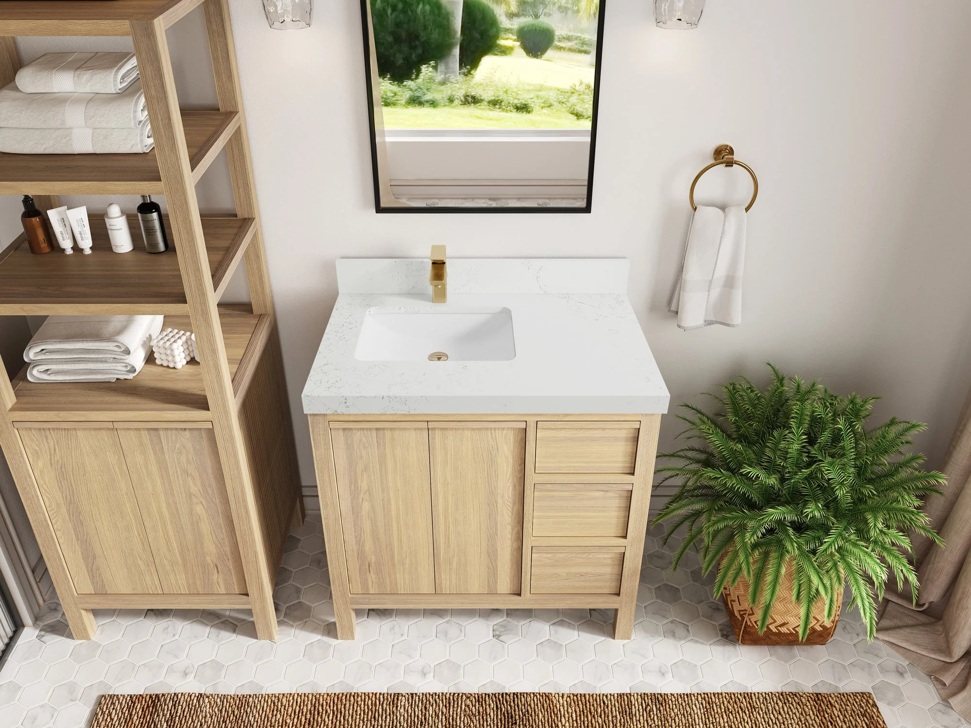 Elizabeth White Oak 36 in. W x 22 in. D Left Offset Sink Bathroom Vanity - Image 34