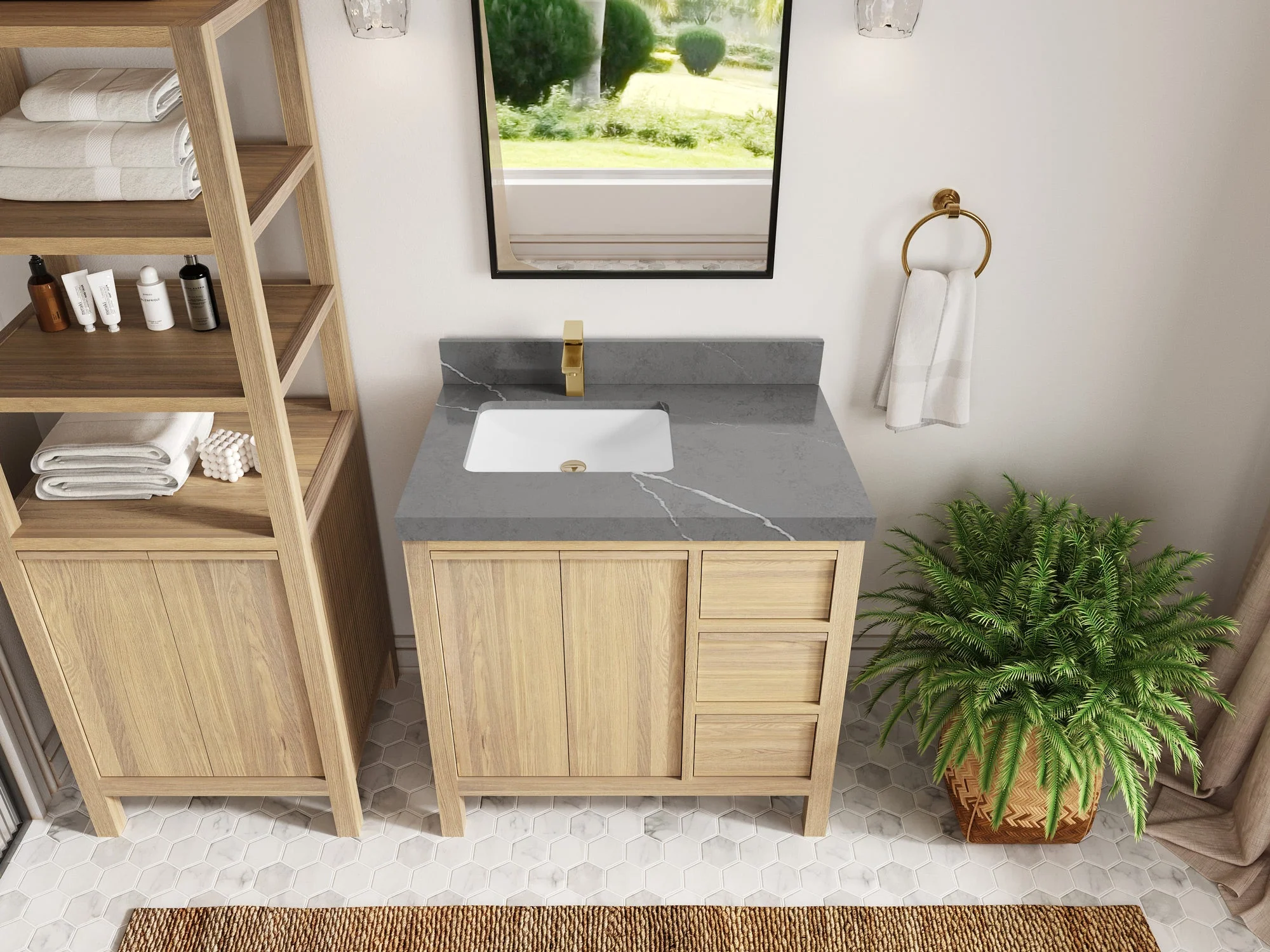Elizabeth White Oak 36 in. W x 22 in. D Left Offset Sink Bathroom Vanity - Image 38