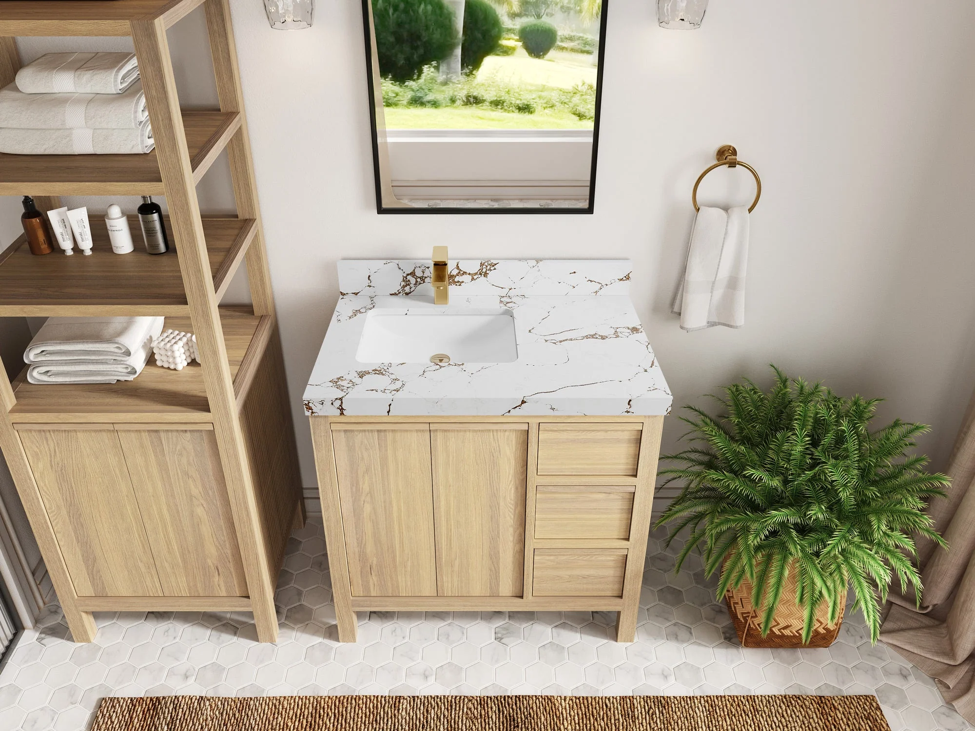 Elizabeth White Oak 36 in. W x 22 in. D Left Offset Sink Bathroom Vanity - Image 42