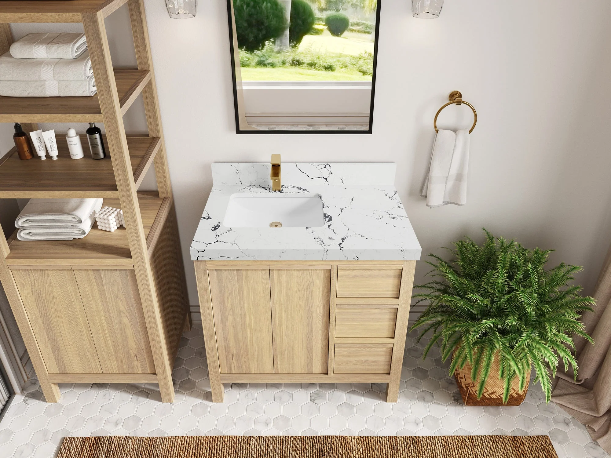 Elizabeth White Oak 36 in. W x 22 in. D Left Offset Sink Bathroom Vanity - Image 44