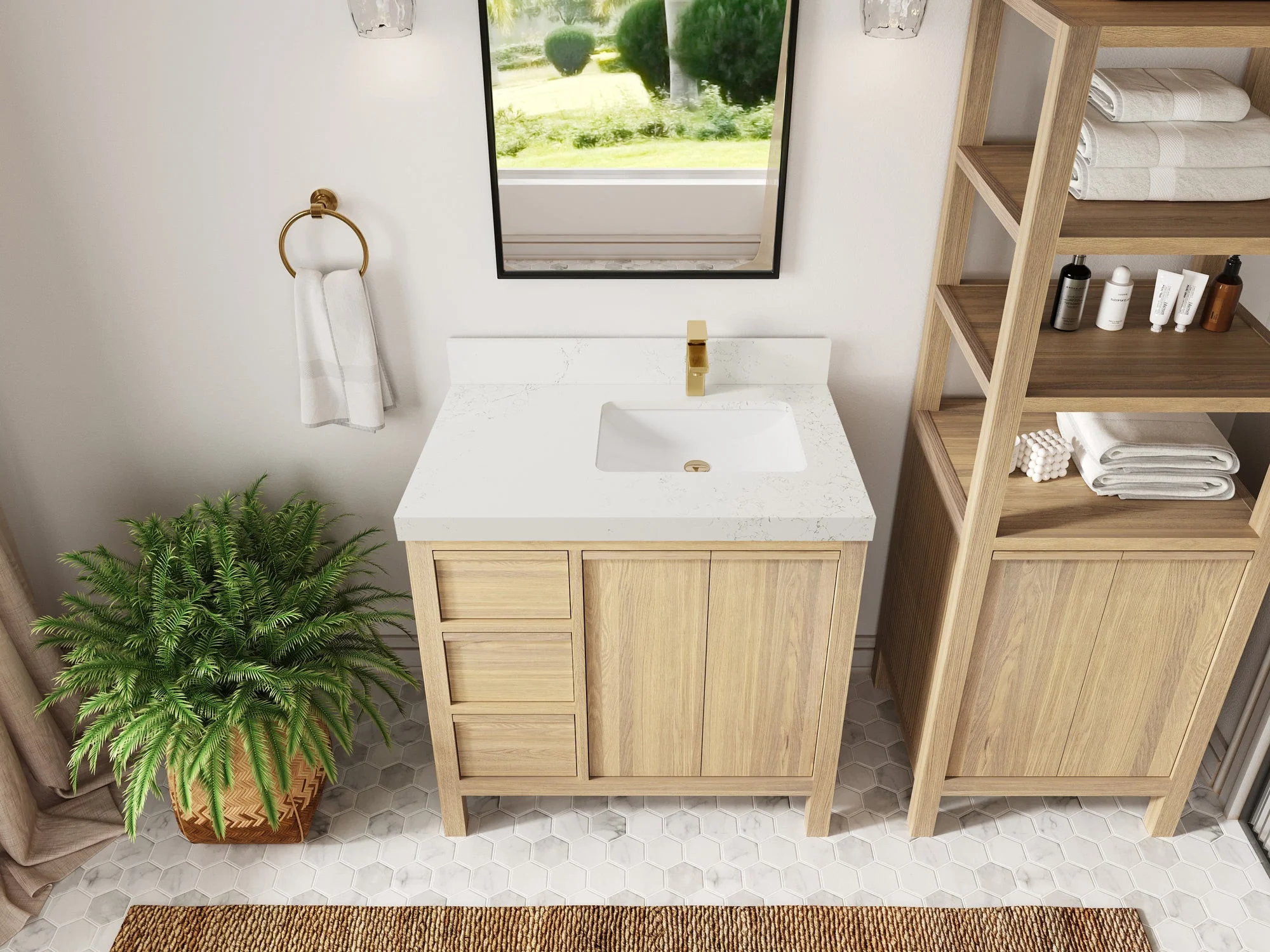Elizabeth White Oak 36 in. W x 22 in. D Right Offset Sink Bathroom Vanity - Image 29