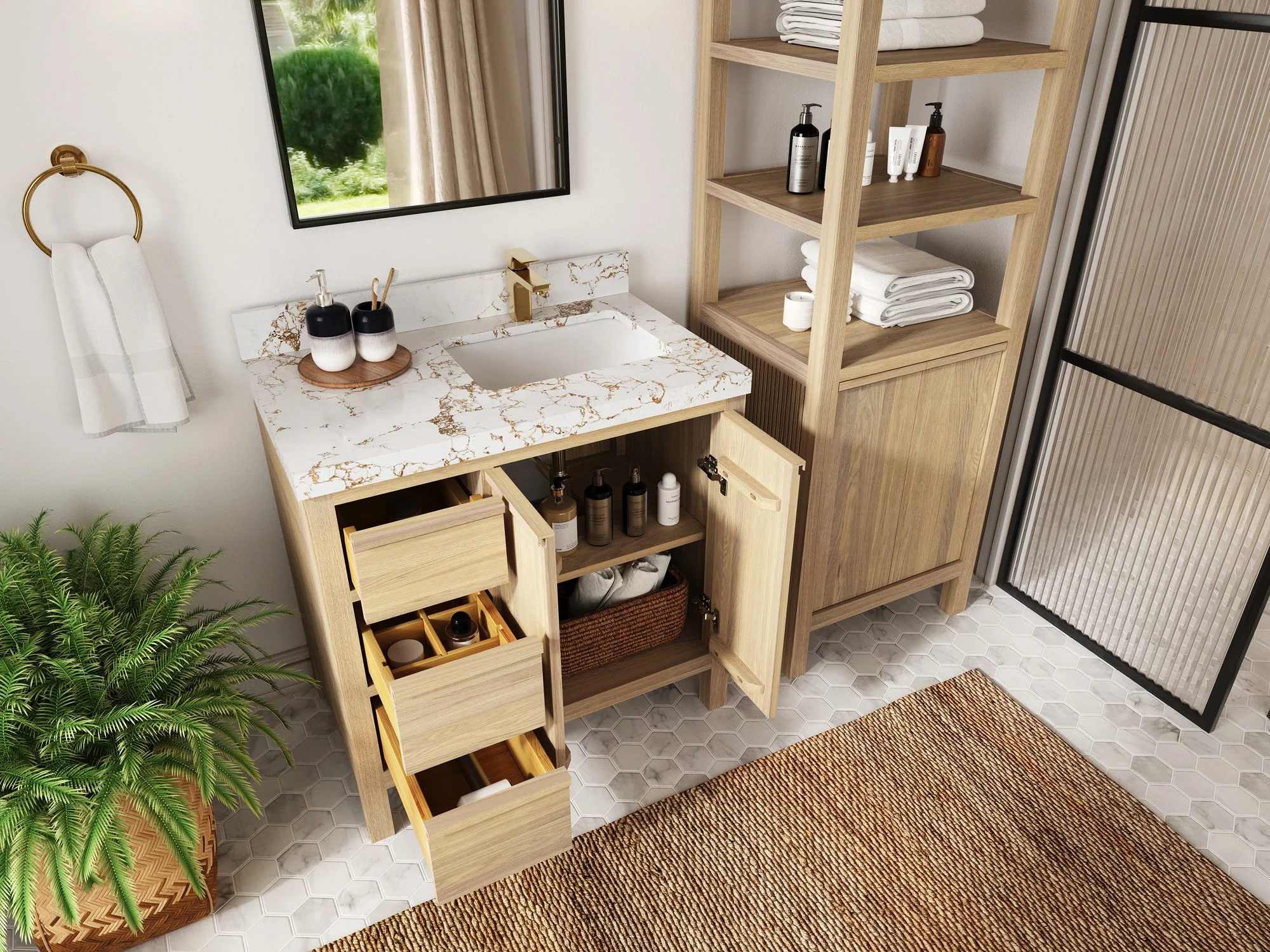 Elizabeth White Oak 36 in. W x 22 in. D Right Offset Sink Bathroom Vanity - Image 3