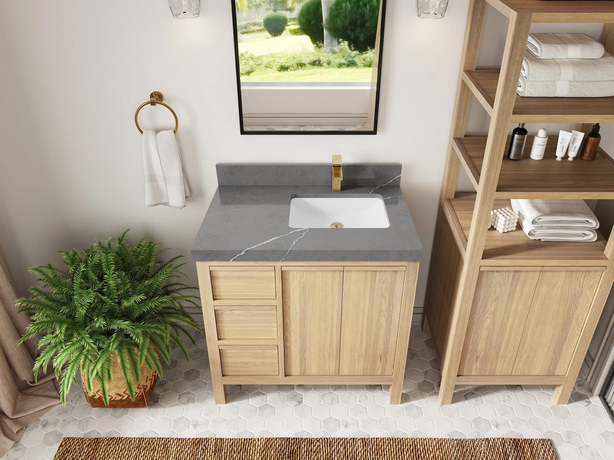 Elizabeth White Oak 36 in. W x 22 in. D Right Offset Sink Bathroom Vanity - Image 33
