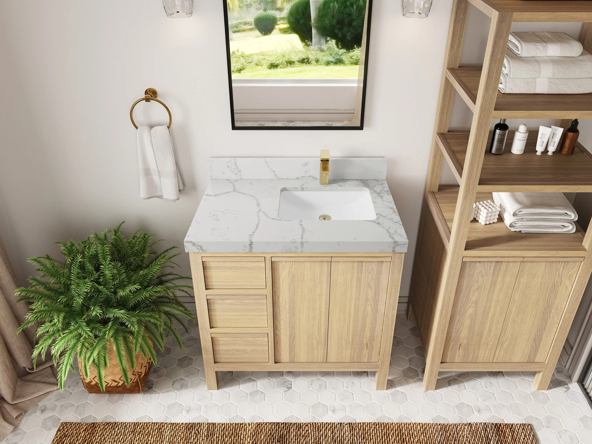 Elizabeth White Oak 36 in. W x 22 in. D Right Offset Sink Bathroom Vanity - Image 41